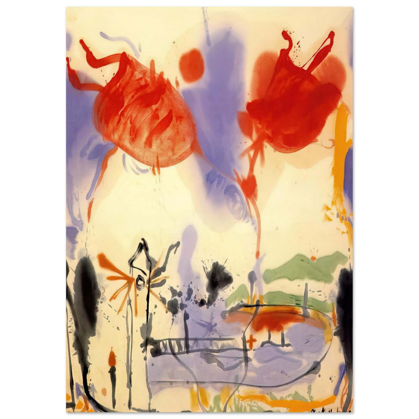 Helen Frankenthaler - Round Trip - 1957 Wall art - 15x20 cm / 6x8 inches - Premium Wooden Framed Poster With Fine Art Paper-canvas - Black frame