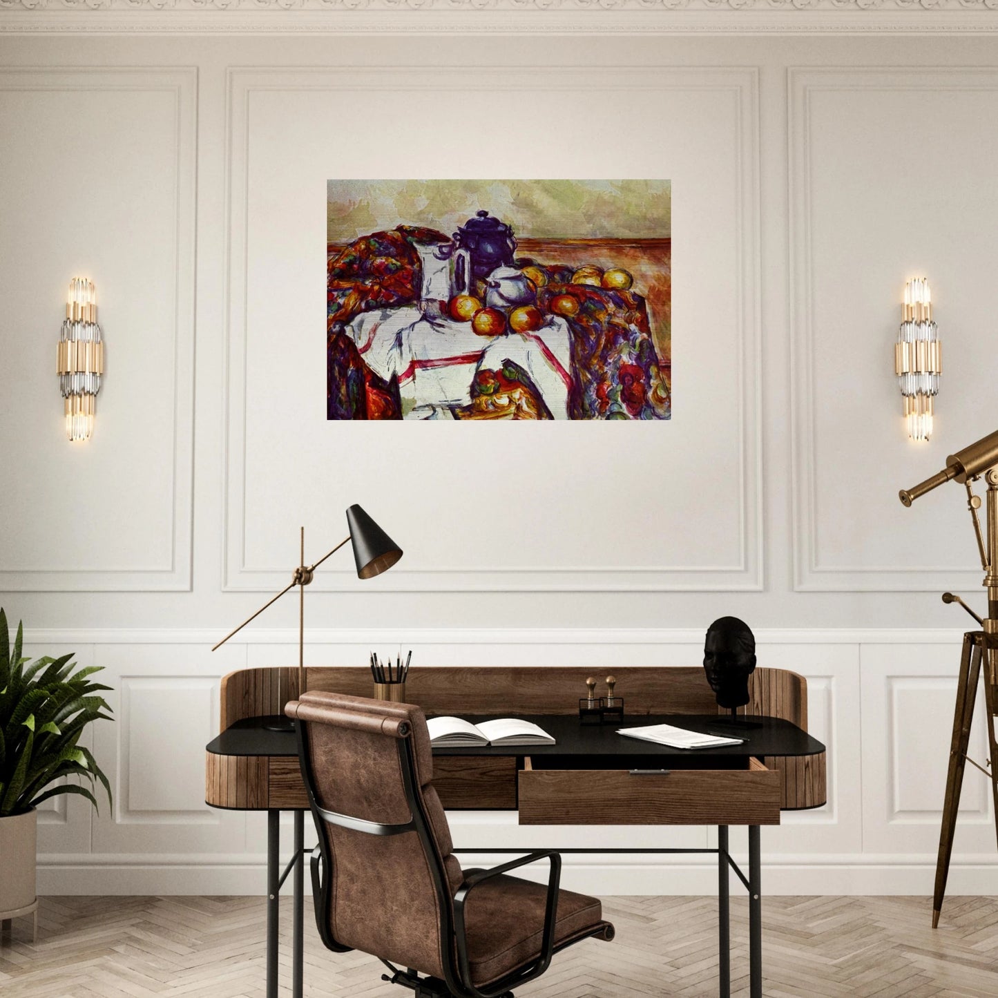 Still Life with Blue Pot - Paul Cézanne Brushed Aluminum Print - 70x100 cm / 28x40 inches | Paul Cézanne Aluminum Print | Paul Cézanne Prints