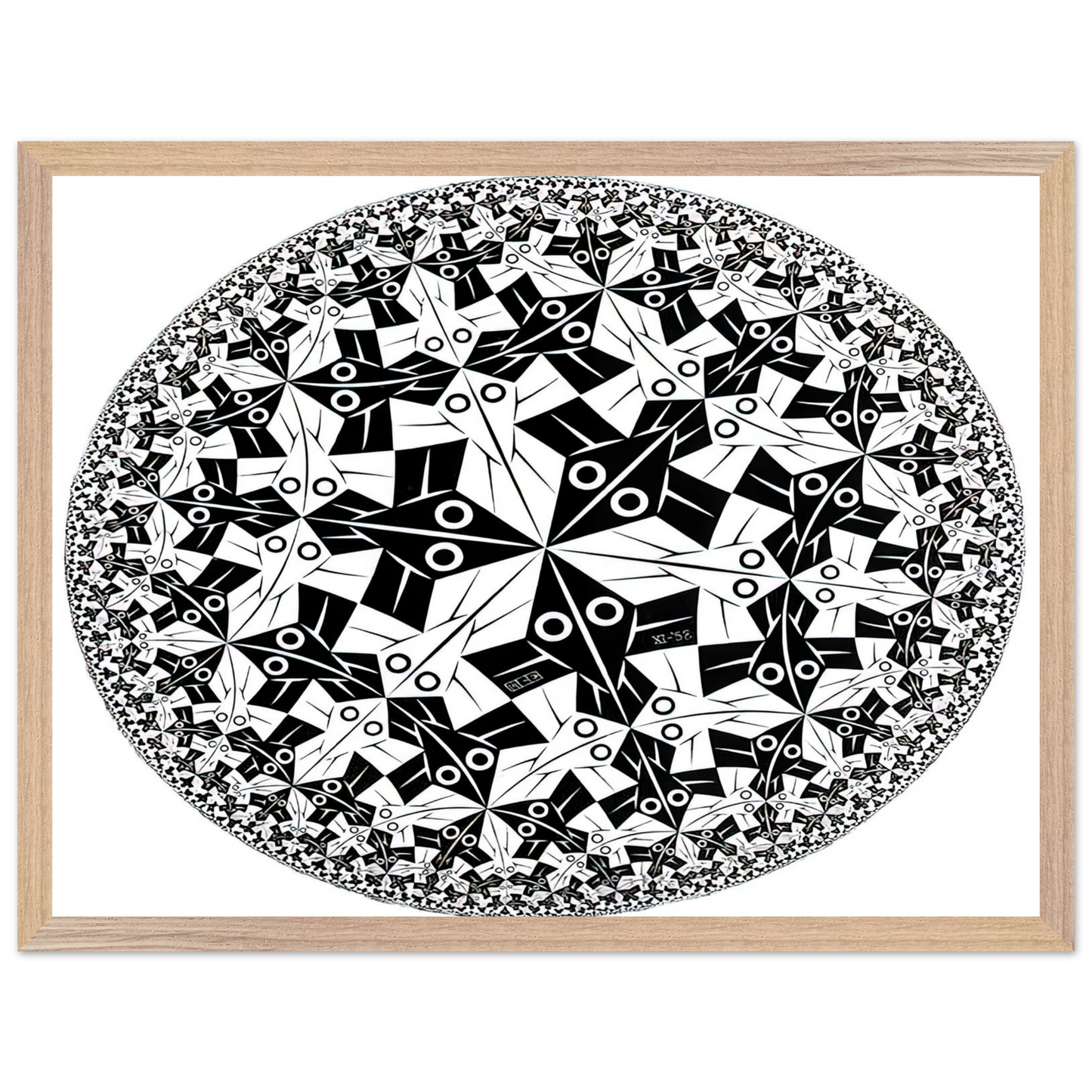MC Escher - CIRCLE LIMIT I Wall Art - 60x80 cm / 24x32 inches - Premium Wooden Framed Poster With Fine Art Paper-canvas - Black frame