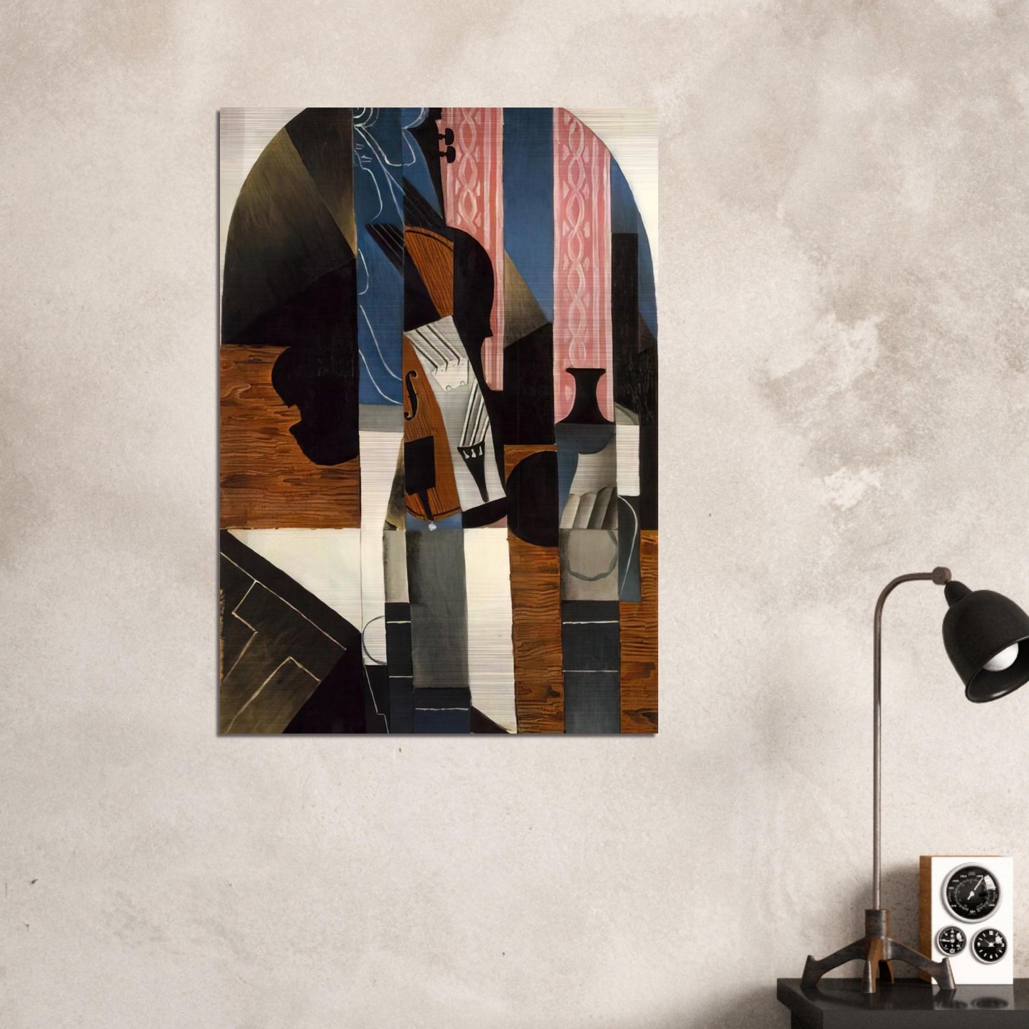 VIOLIN AND INK BOTTLE ON A TABLE 1913 - Juan Gris Brushed Aluminum Print - 70x100 cm / 28x40 inches | Juan Gris Aluminum Print | Juan Gris Prints