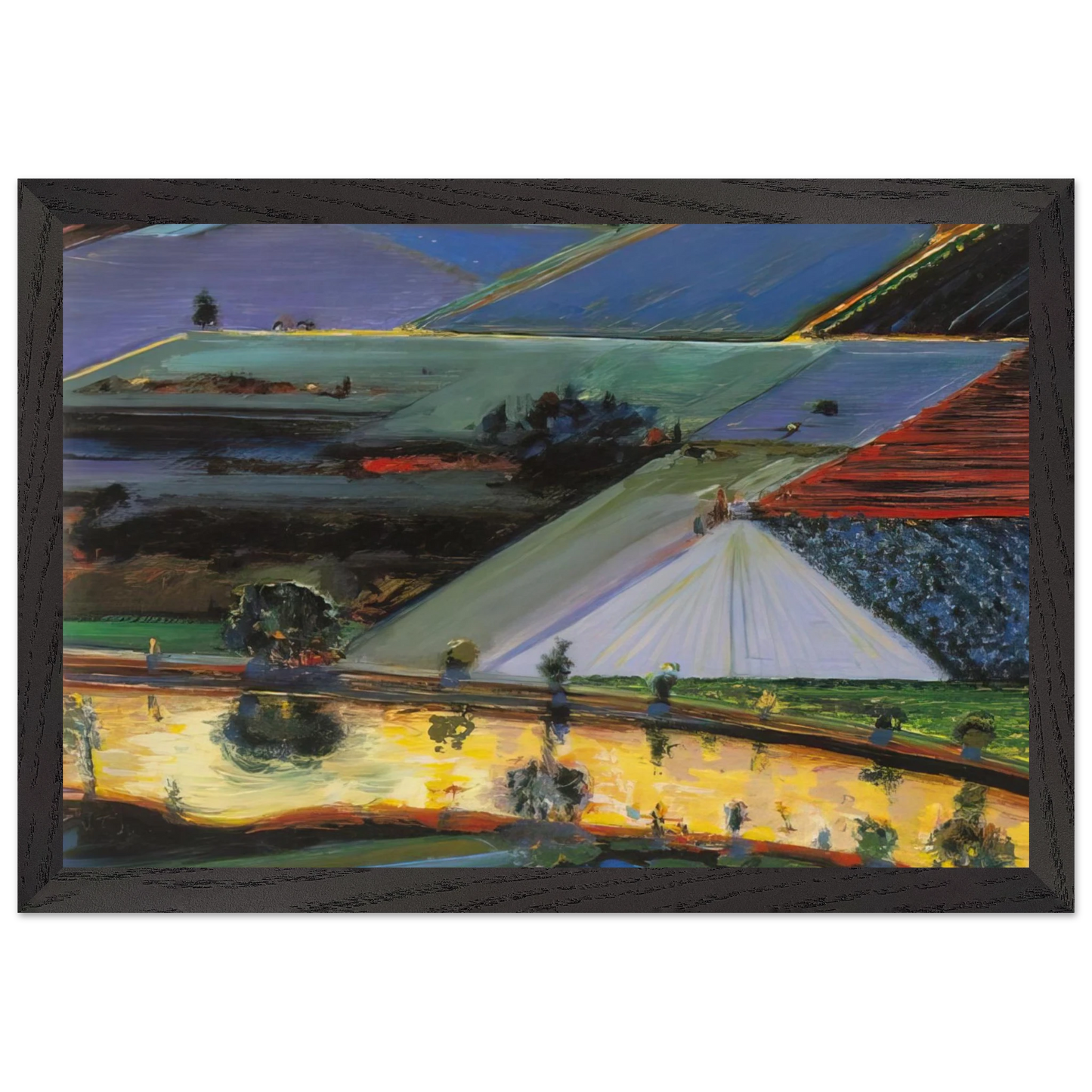Wayne Thiebaud - Farm Channel - 1996 Wall Art - 30x40 cm / 12x16 inches - Premium Wooden Framed Poster With Fine Art Paper - White frame