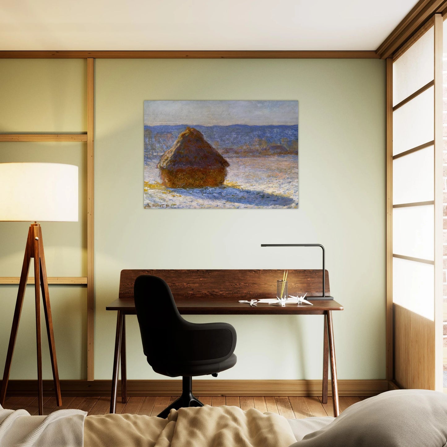 Grainstack, Snow Effect, Morning - claude monet Brushed Aluminum Print - 70x100 cm / 28x40 inches | claude monet Aluminum Print | claude monet Prints