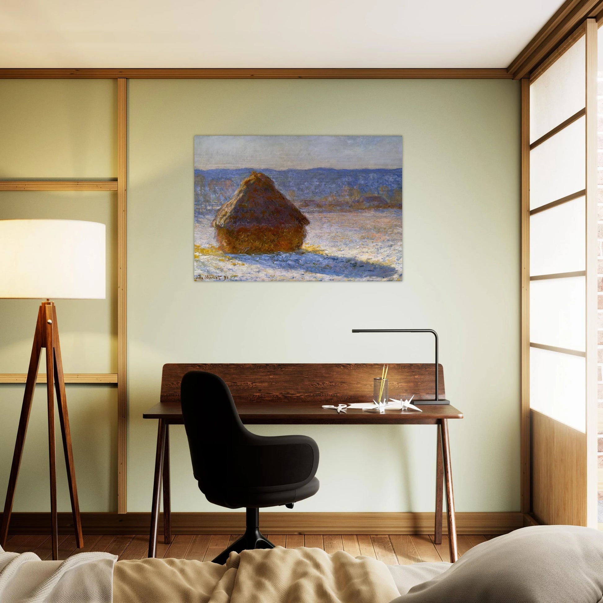 Grainstack, Snow Effect, Morning - claude monet Brushed Aluminum Print - 70x100 cm / 28x40 inches | claude monet Aluminum Print | claude monet Prints