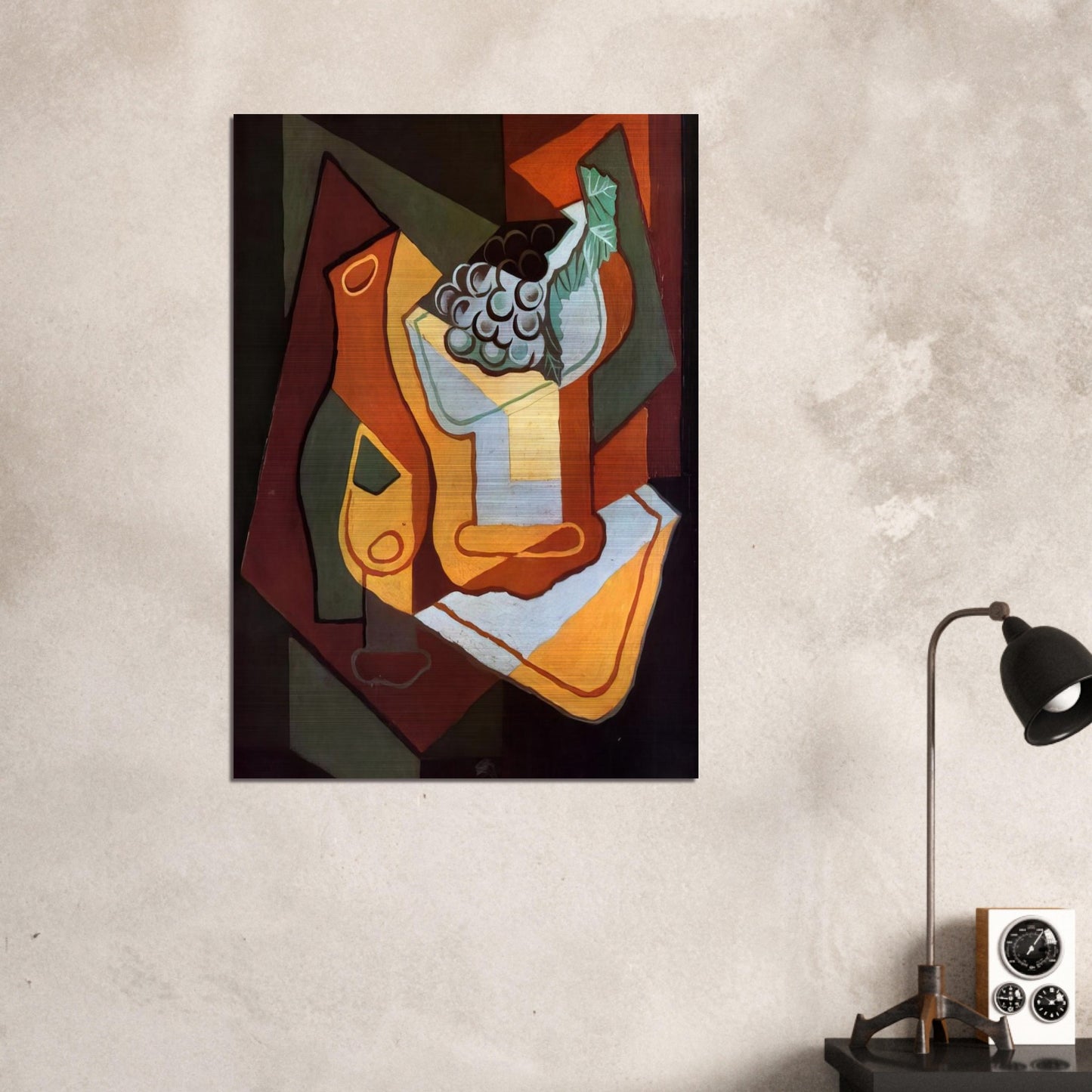BOTTLE WINE GLASS AND FRUIT BOWL - Juan Gris Brushed Aluminum Print - 70x100 cm / 28x40 inches | Juan Gris Aluminum Print | Juan Gris Prints