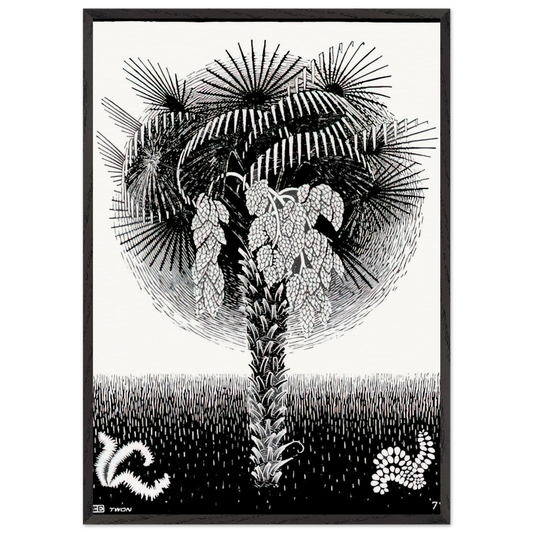 PALM TREE - MC Escher 70x100 cm / 28x40 inches Framed Art Print – Black Wooden Frame | Maurits Cornelis Escher Prints