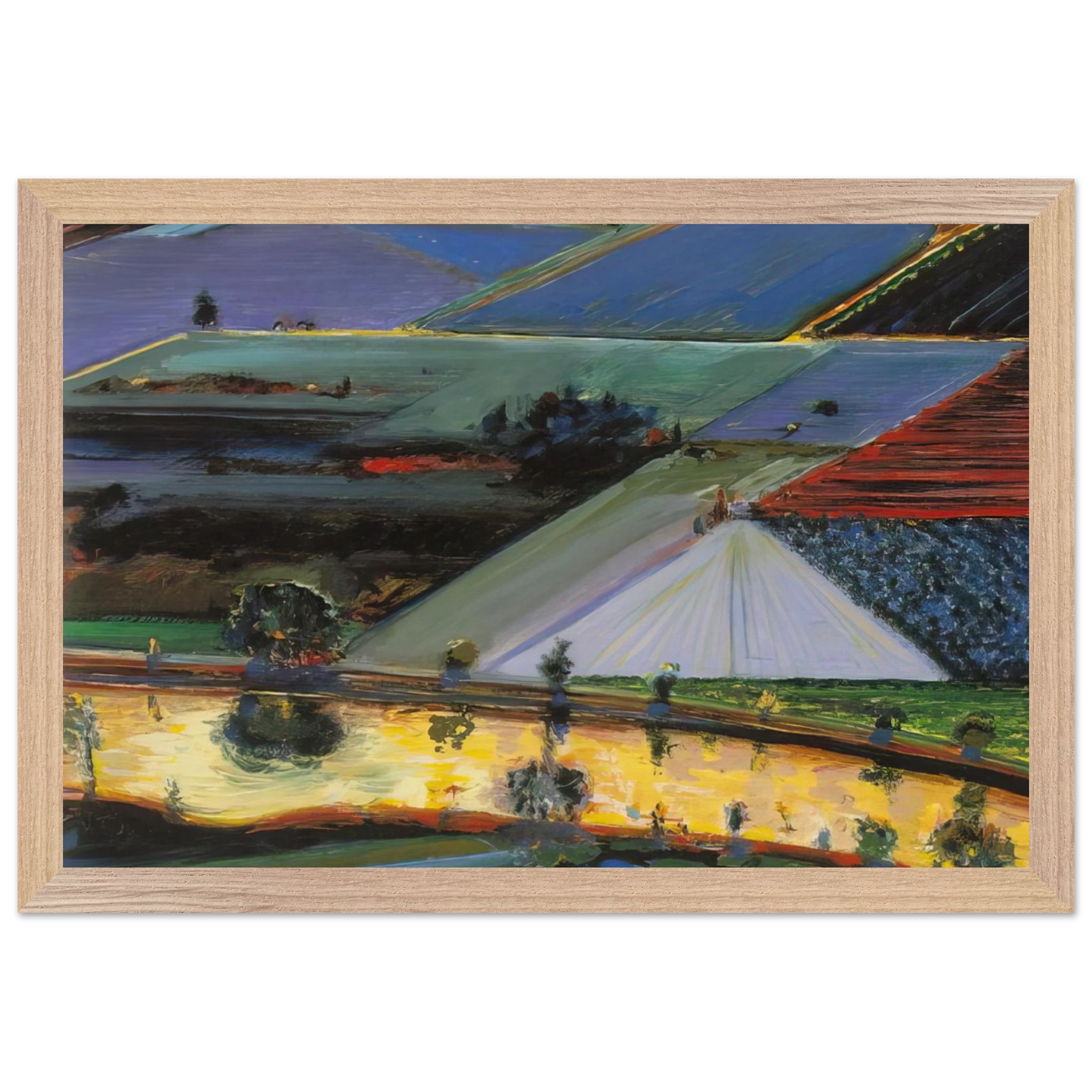 Wayne Thiebaud - Farm Channel - 1996 Wall Art - 21x29.7 cm / 8x12" - Premium Wooden Framed Poster With Fine Art Paper - Black frame