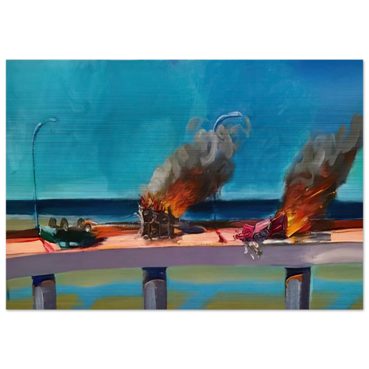 Longo Crash - 1982 - Carlos Almaraz Brushed Aluminum Print - 70x100 cm / 28x40 inches | Carlos Almaraz Aluminum Print | Carlos Almaraz Prints
