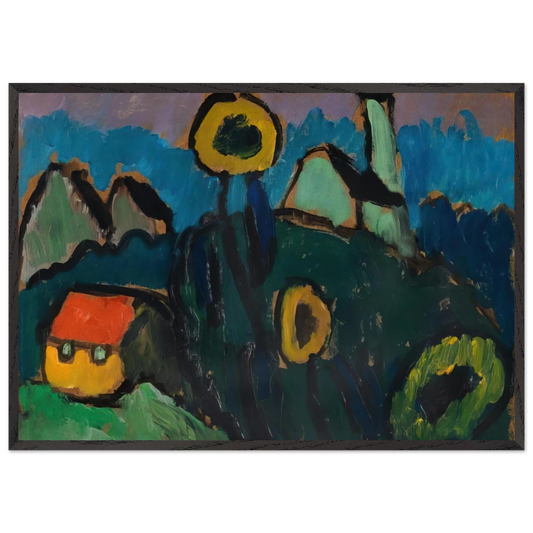 LANDSCHAFT MIT SONNENBLUMEN 1910 - Gabriele Munter 70x100 cm / 28x40 inches Framed Art Print – Black Wooden Frame