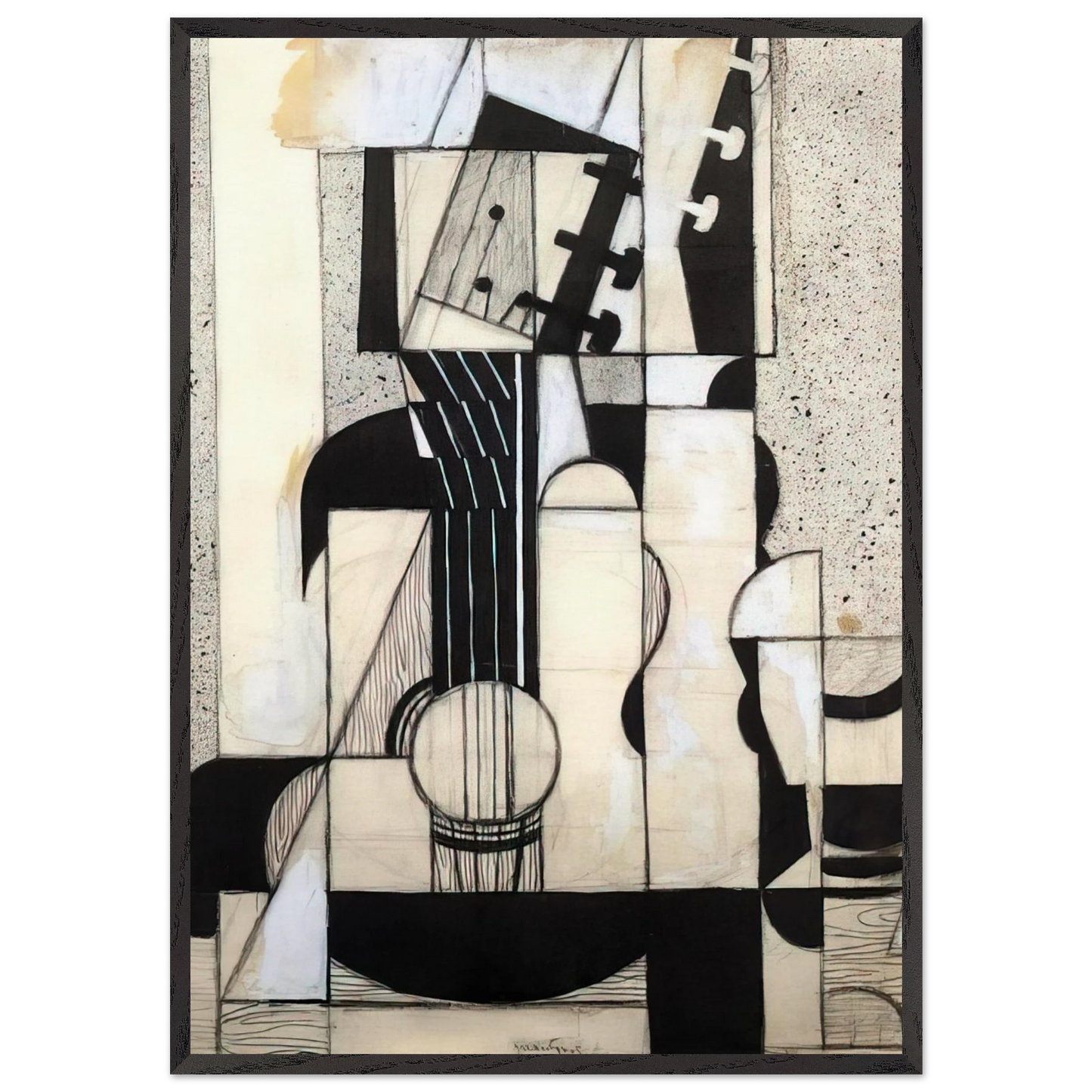 STILL LIFE WITH GUITAR 1913 - Juan Gris 70x100 cm / 28x40 inches Framed Art Print – Black Wooden Frame