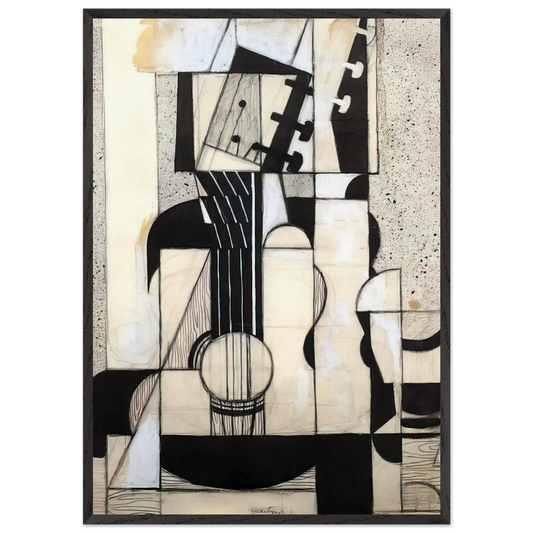 STILL LIFE WITH GUITAR 1913 - Juan Gris 70x100 cm / 28x40 inches Framed Art Print – Black Wooden Frame