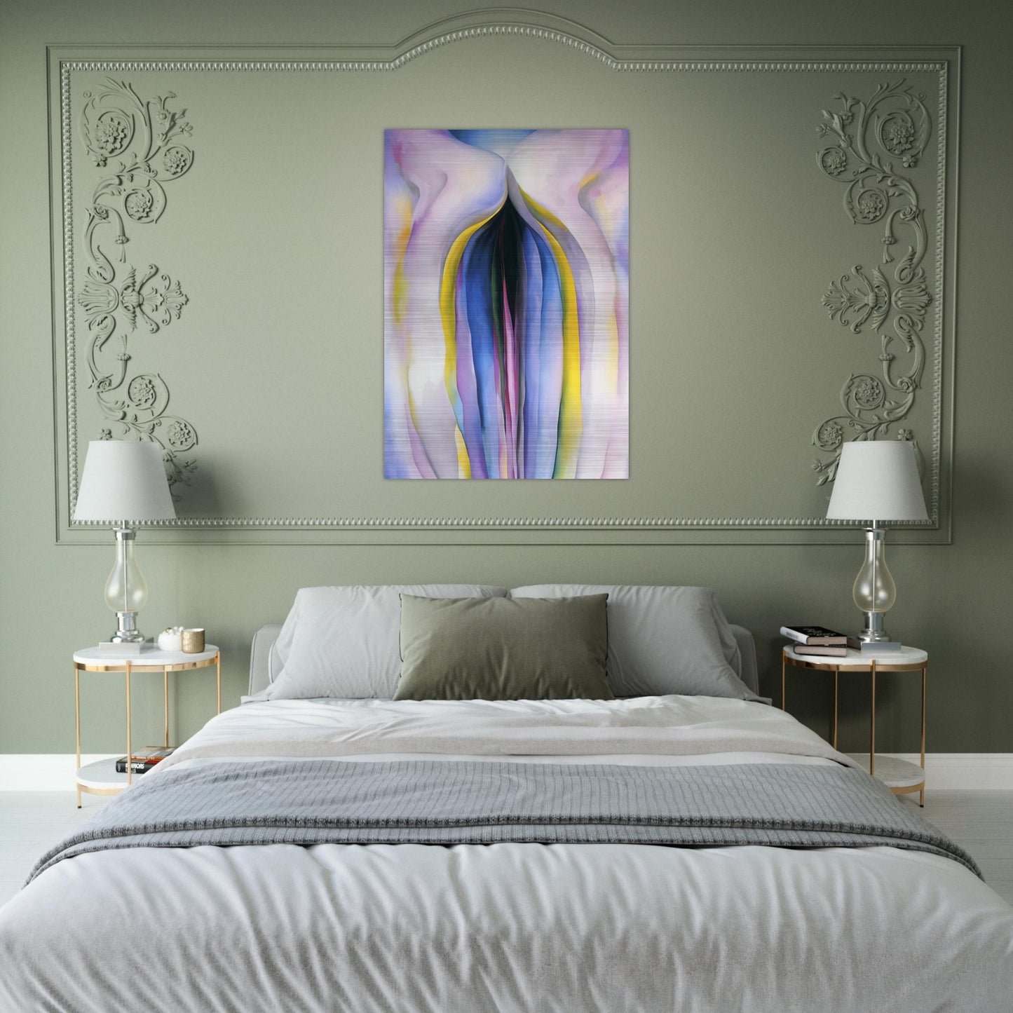 Grey Line With Black, Blue And Yellow - Georgia O'Keeffe Brushed Aluminum Print - 70x100 cm / 28x40 inches | Georgia O'Keeffe Aluminum Print | Georgia O'Keeffe Prints
