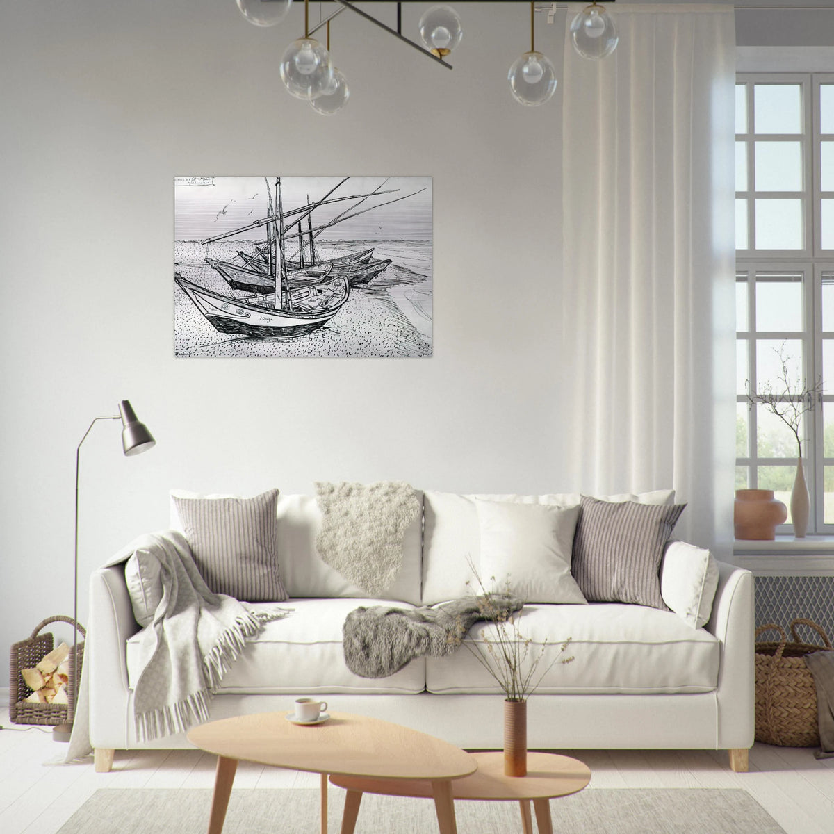 Fishing boats on the Beach at Les Saintes-Maries-de-la-Mer - Vincent van Gogh Brushed Aluminum Print - 70x100 cm / 28x40 inches | Vincent van Gogh Aluminum Print | Vincent van Gogh Prints