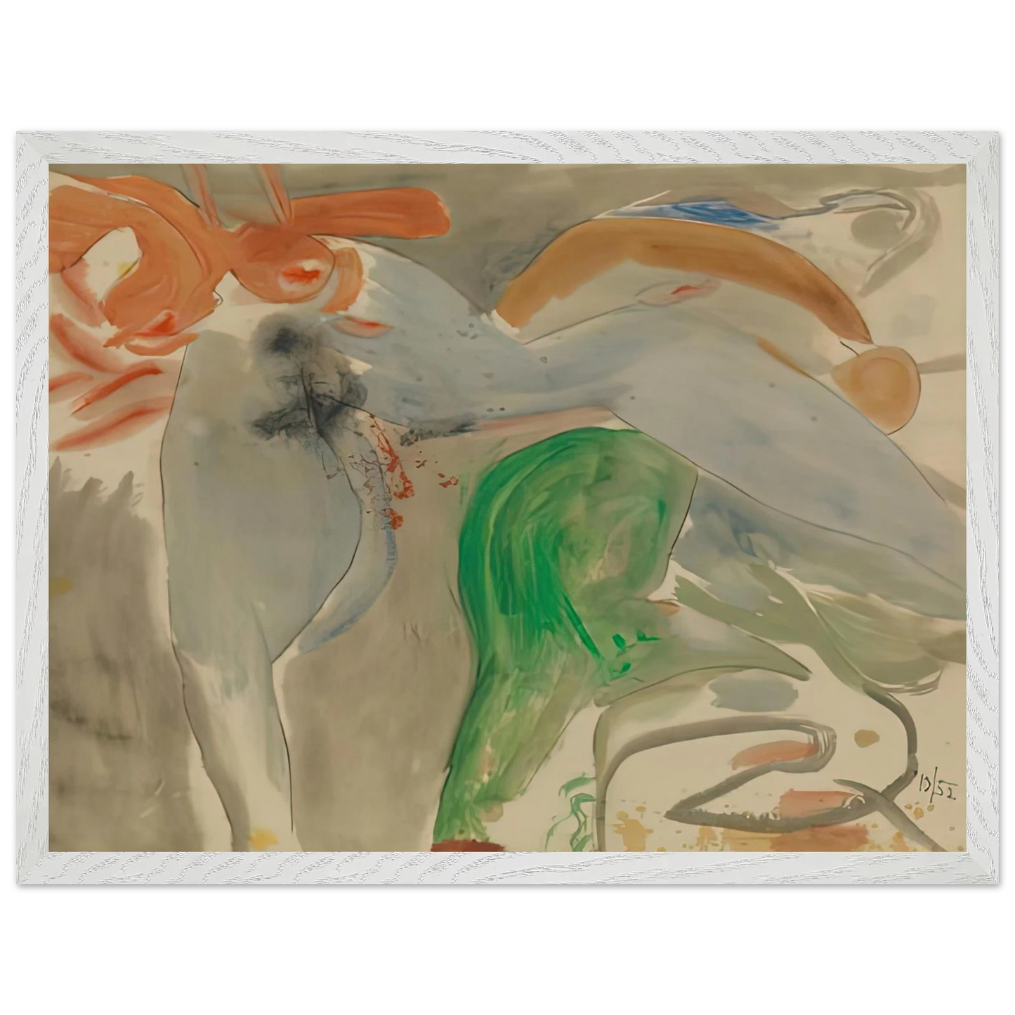 Helen Frankenthaler - Scene with Nude, 1952- Wall Art - 21x29.7 cm / 8x12" - Premium Wooden Framed Poster With Fine Art Paper-canvas - Black frame