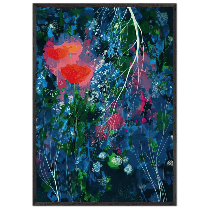 POPPIES N2 - Eyvind Earle 70x100 cm / 28x40 inches Framed Art Print – Black Wooden Frame
