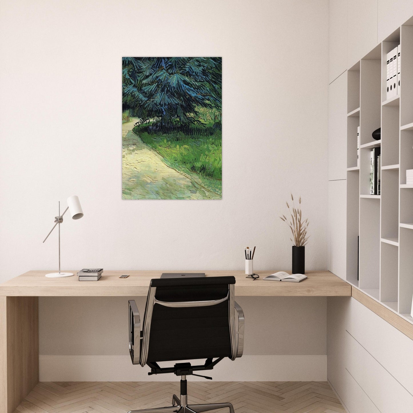 Public Garden with Couple and Blue Fir Tree The Poet s Garden III - Vincent van Gogh Brushed Aluminum Print - 70x100 cm / 28x40 inches | Vincent van Gogh Aluminum Print | Vincent van Gogh Prints