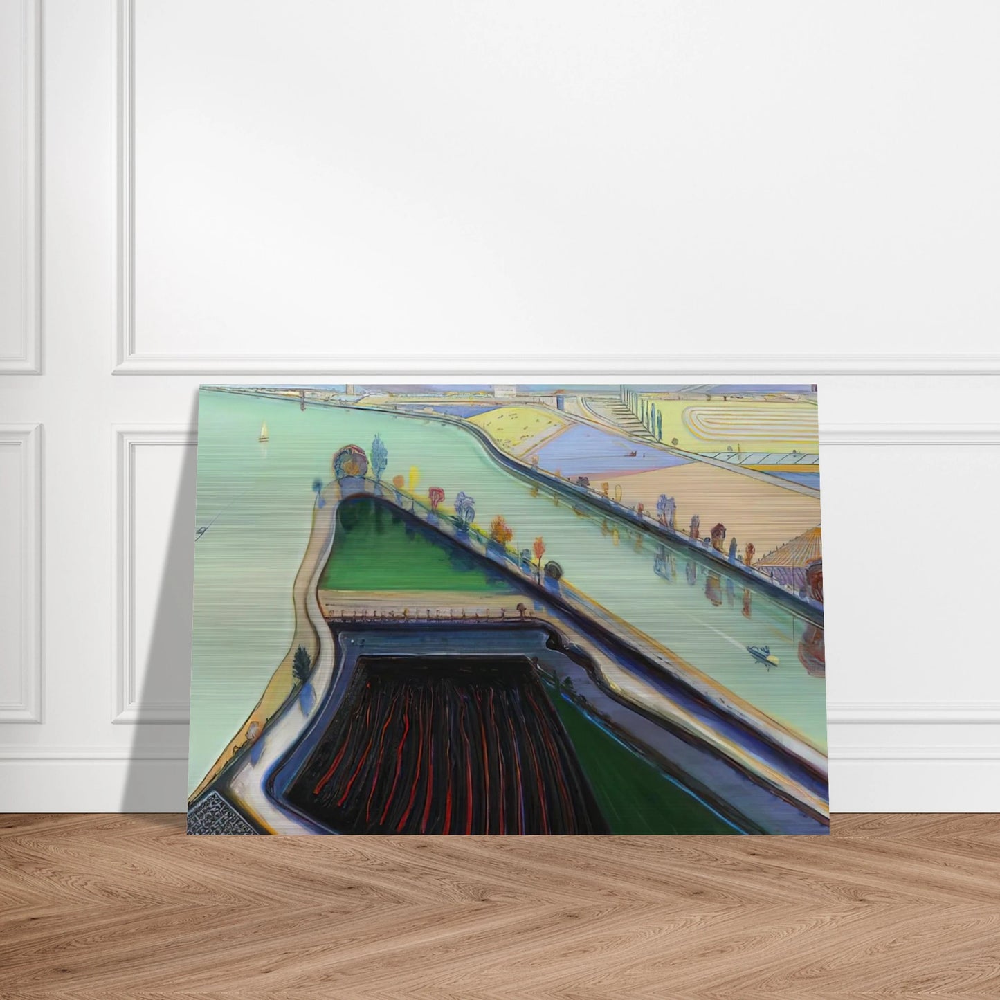 River Boats - 2001 - Wayne Thiebaud Brushed Aluminum Print - 70x100 cm / 28x40 inches | Wayne Thiebaud Aluminum Print | Wayne Thiebaud Prints