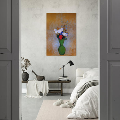 ROSE PEONY AND CORNFLOWERS IN A GREEN VASE - Odilon Redon Brushed Aluminum Print - 70x100 cm / 28x40 inches | Odilon Redon Aluminum Print | Odilon Redon Prints