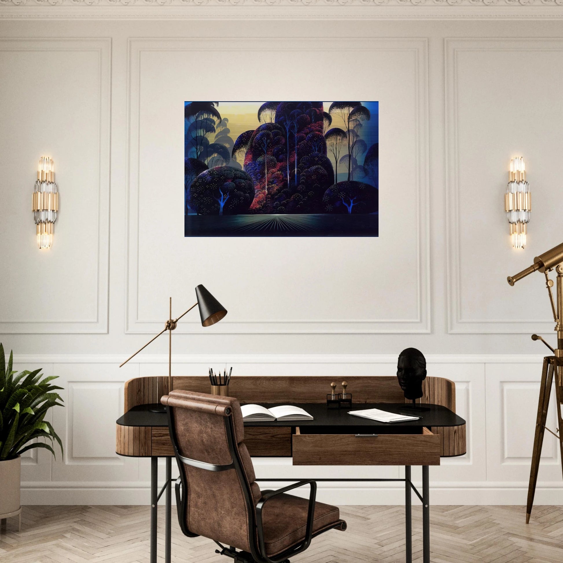 Mendocino - Eyvind Earle Brushed Aluminum Print - 70x100 cm / 28x40 inches | Eyvind Earle Aluminum Print | Eyvind Earle Prints