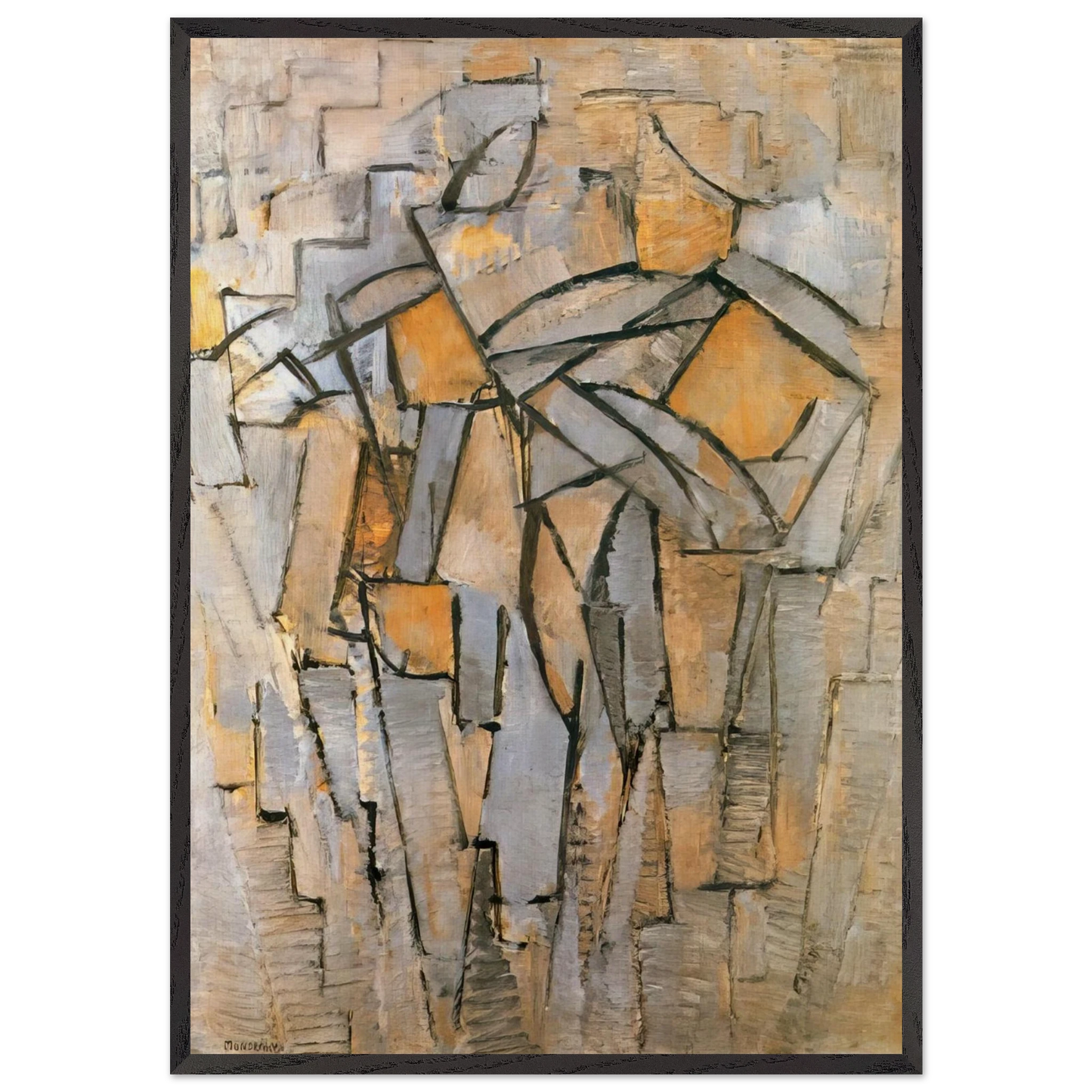 Composicion en Gris  Azul - Piet Mondrian 70x100 cm / 28x40 inches Framed Art Print – Black Wooden Frame