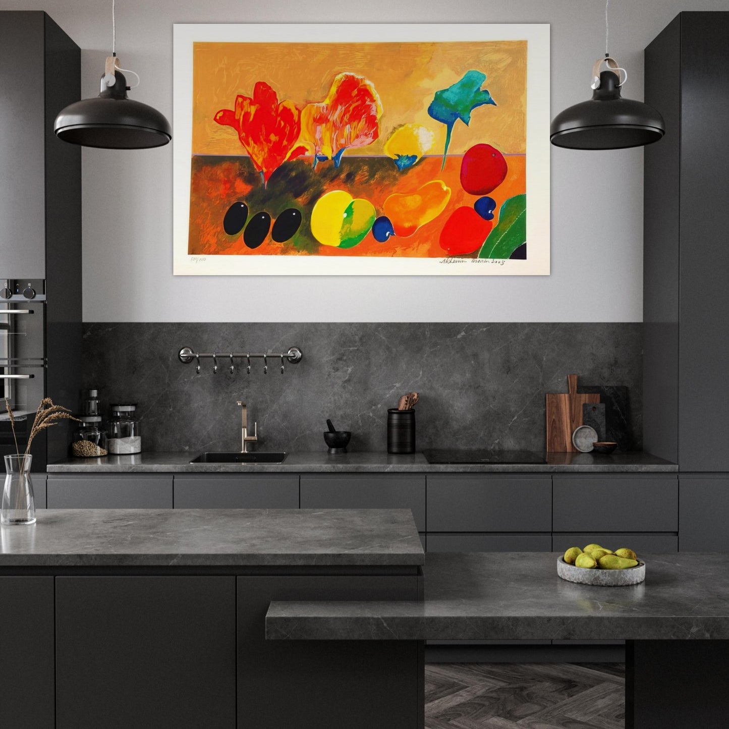 Flores e Frutas - 2003 - Aldemir Martins Art Prints - 100x150 cm / 40x60″ inches | Aldemir Martins Poster | Aldemir Martins Prints