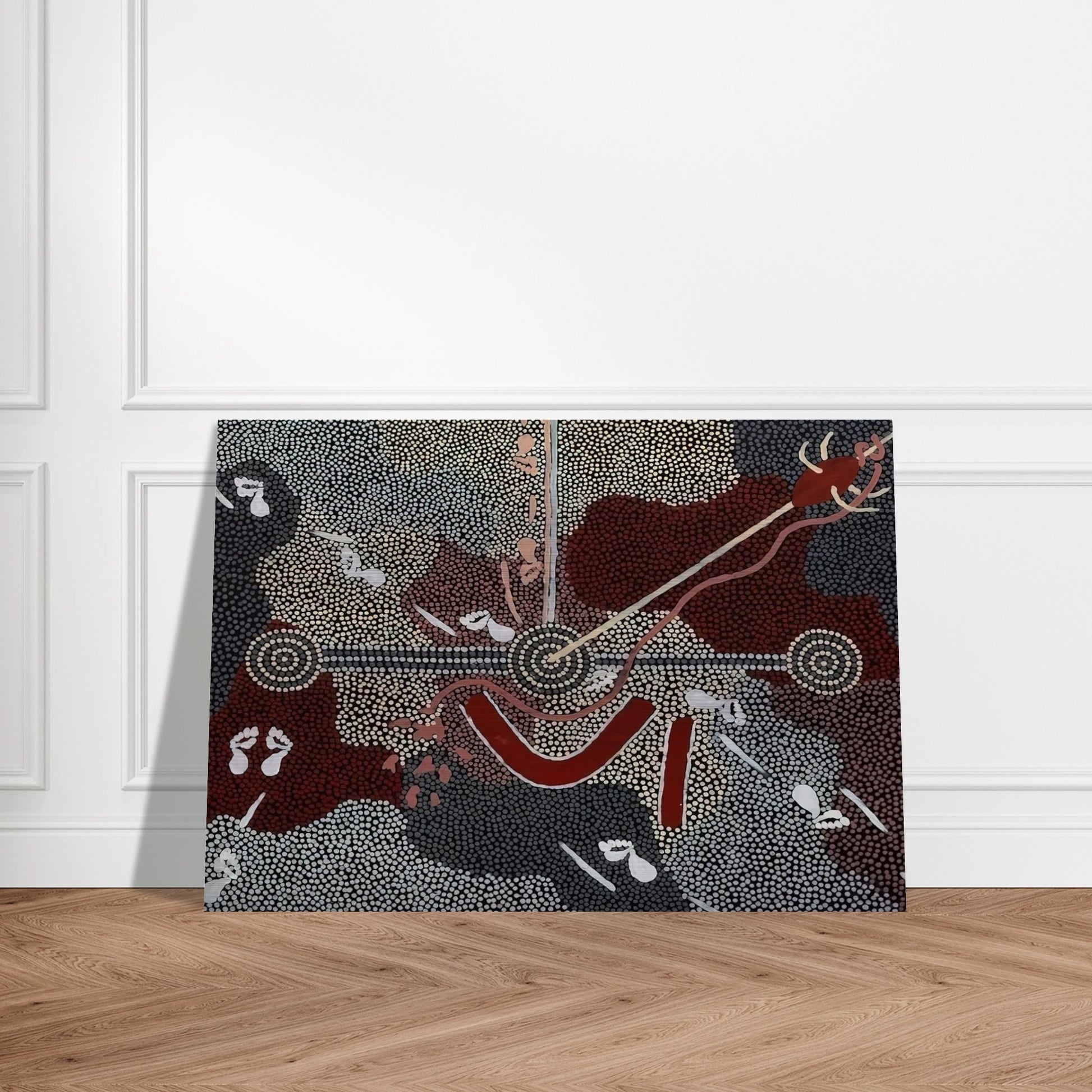 Love Story - 1998 - Clifford Possum Tjapaltjarri Brushed Aluminum Print - 70x100 cm / 28x40 inches | Clifford Possum Tjapaltjarri Aluminum Print | Clifford Possum Tjapaltjarri Prints