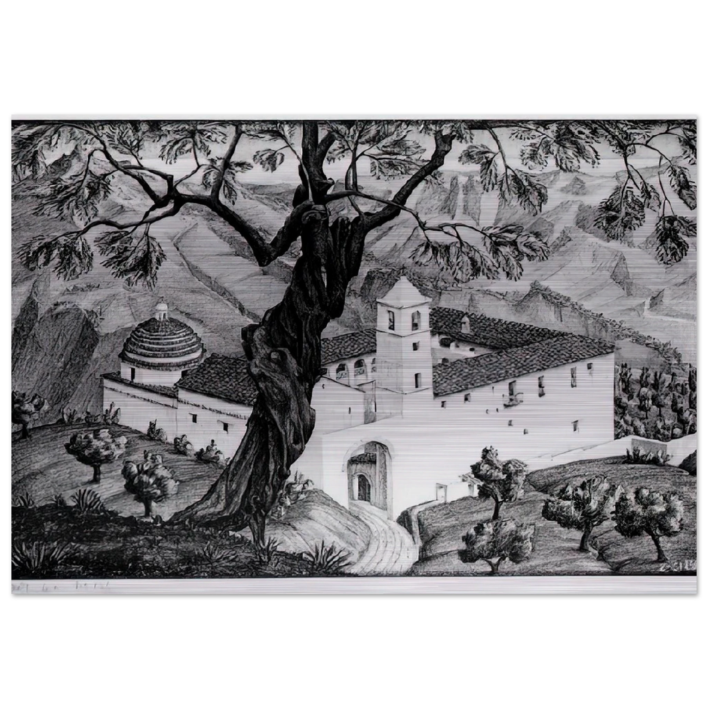 CLOISTER NEAR ROCCA IMPERIALE CALABRIA - MC Escher Brushed Aluminum Print - 70x100 cm / 28x40 inches | MC Escher Aluminum Print | MC Escher Prints