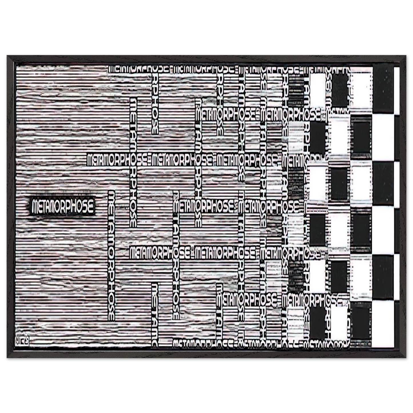 MC Escher - METAMORPHOSIS II EXCERPT 1 Wall Art - 60x80 cm / 24x32 inches - Premium Wooden Framed Poster With Fine Art Paper - Black frame