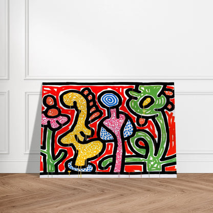 FLOWERS IV 1990 - Keith Haring Brushed Aluminum Print - 70x100 cm / 28x40 inches | Keith Haring Aluminum Print | Keith Haring Prints