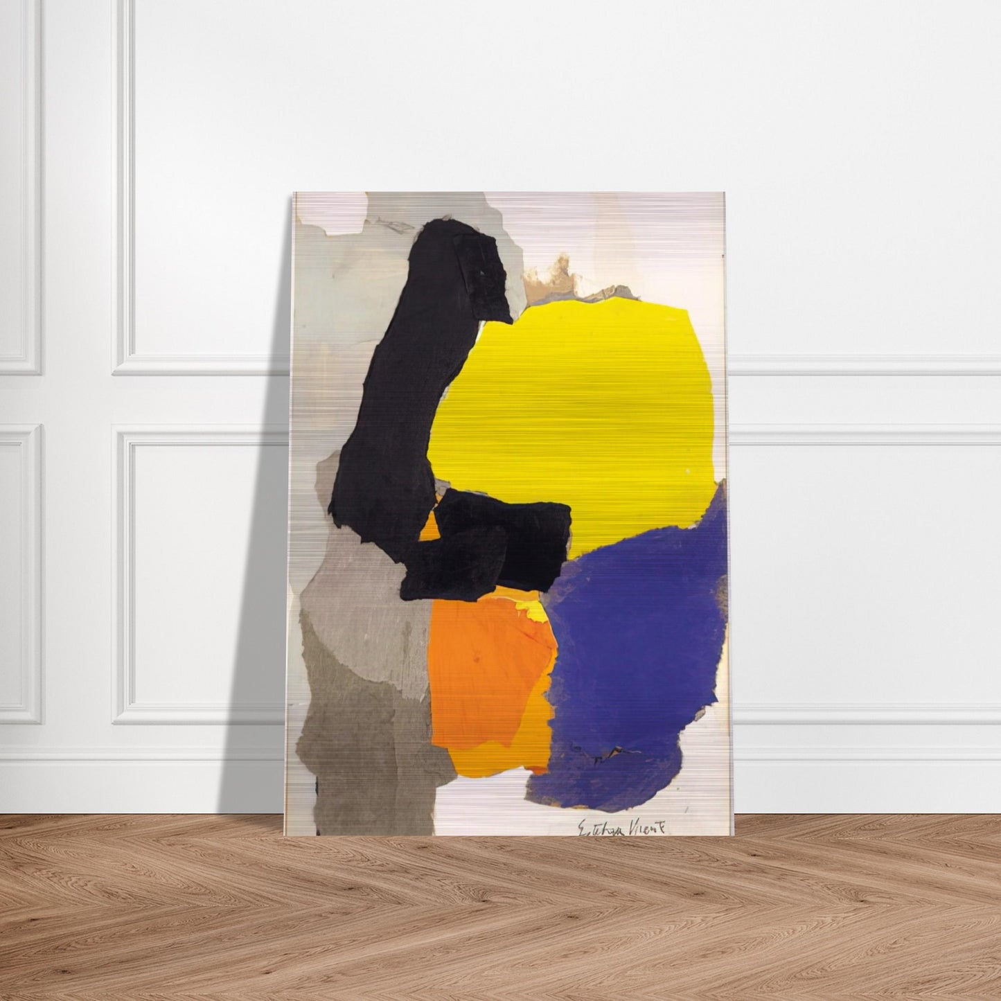 COLLAGE WITH YELLOW BLUE AND ORANGE 1963 - Esteban Vicente Brushed Aluminum Print - 70x100 cm / 28x40 inches | Esteban Vicente Aluminum Print | Esteban Vicente Prints