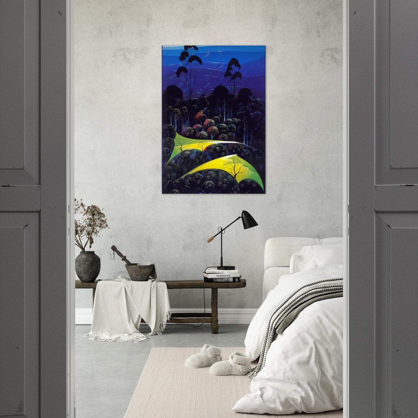 Inland from the Sea - Eyvind Earle Brushed Aluminum Print - 70x100 cm / 28x40 inches | Eyvind Earle Aluminum Print | Eyvind Earle Prints