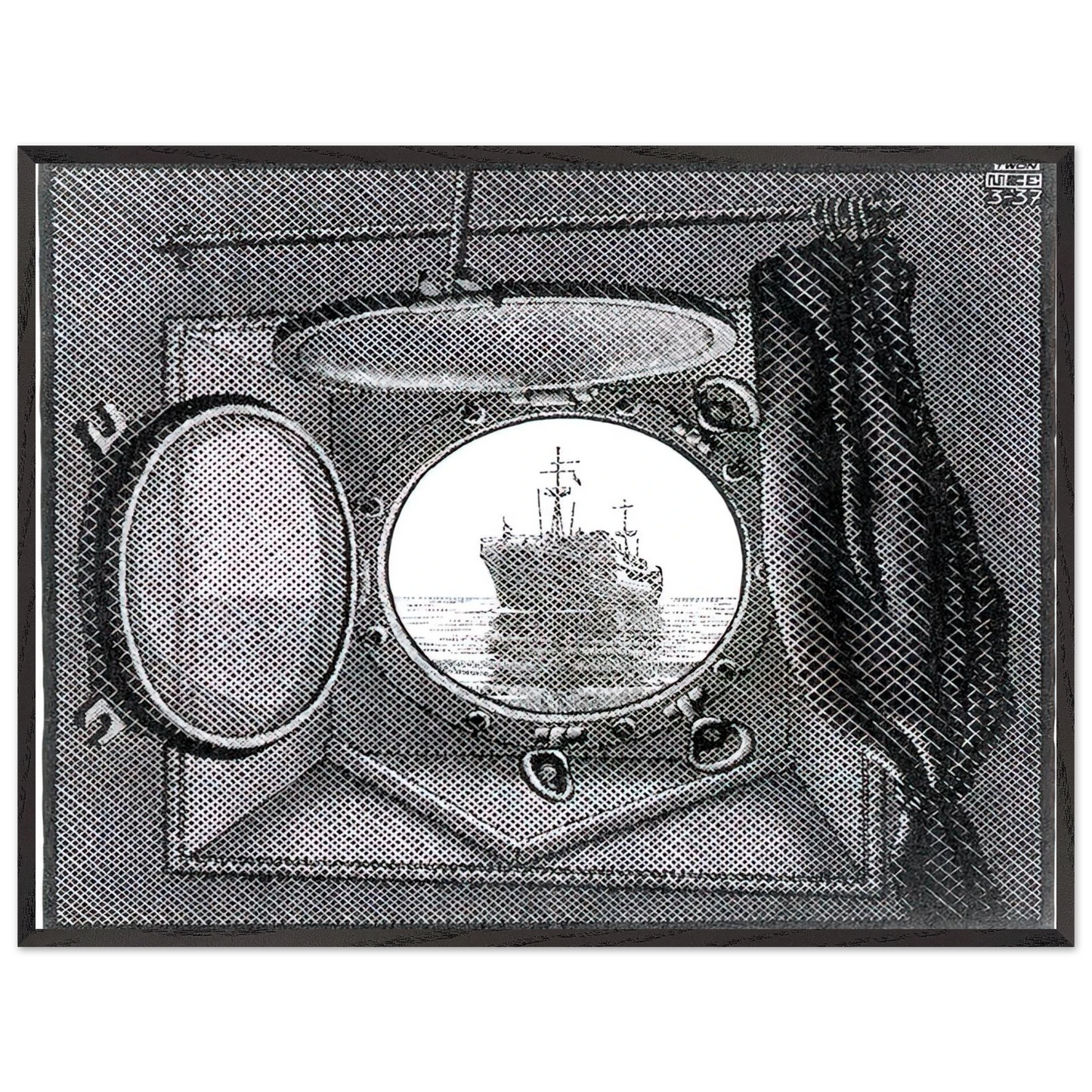 MC Escher - PORTHOLE Wall Art - 60x80 cm / 24x32 inches - Premium Wooden Framed Poster With Fine Art Paper-canvas - Wood frame