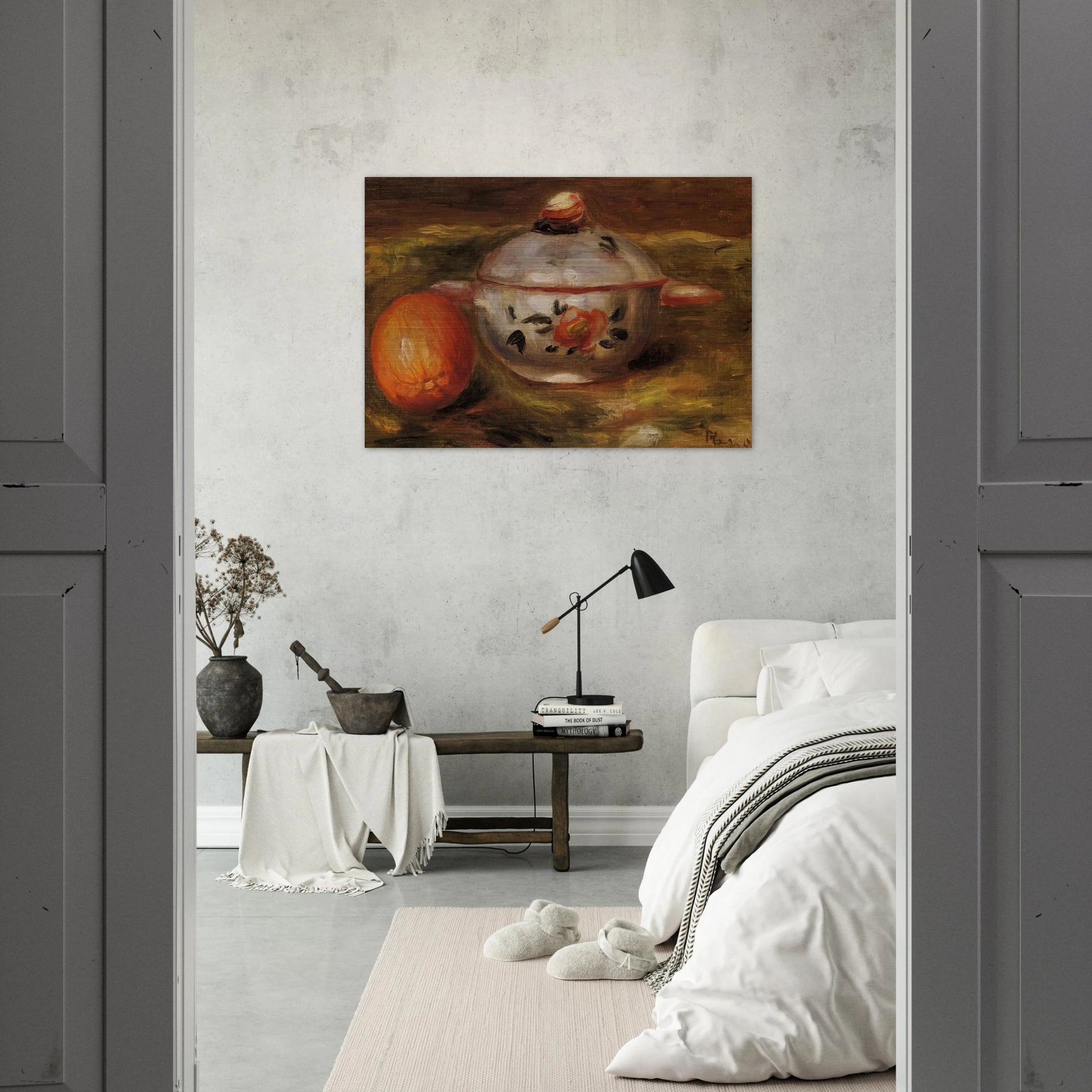 Still Life with Orange and Sugar Bowl - Pierre-Auguste Renoir Brushed Aluminum Print - 70x100 cm / 28x40 inches | Pierre-Auguste Renoir Aluminum Print | Pierre-Auguste Renoir Prints