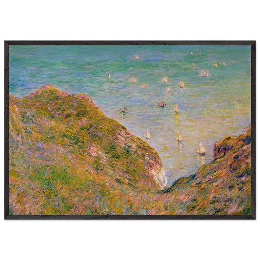 View from the Cliff at Pourville Bright Weather - claude monet 70x100 cm / 28x40 inches Framed Art Print – Black Wooden Frame