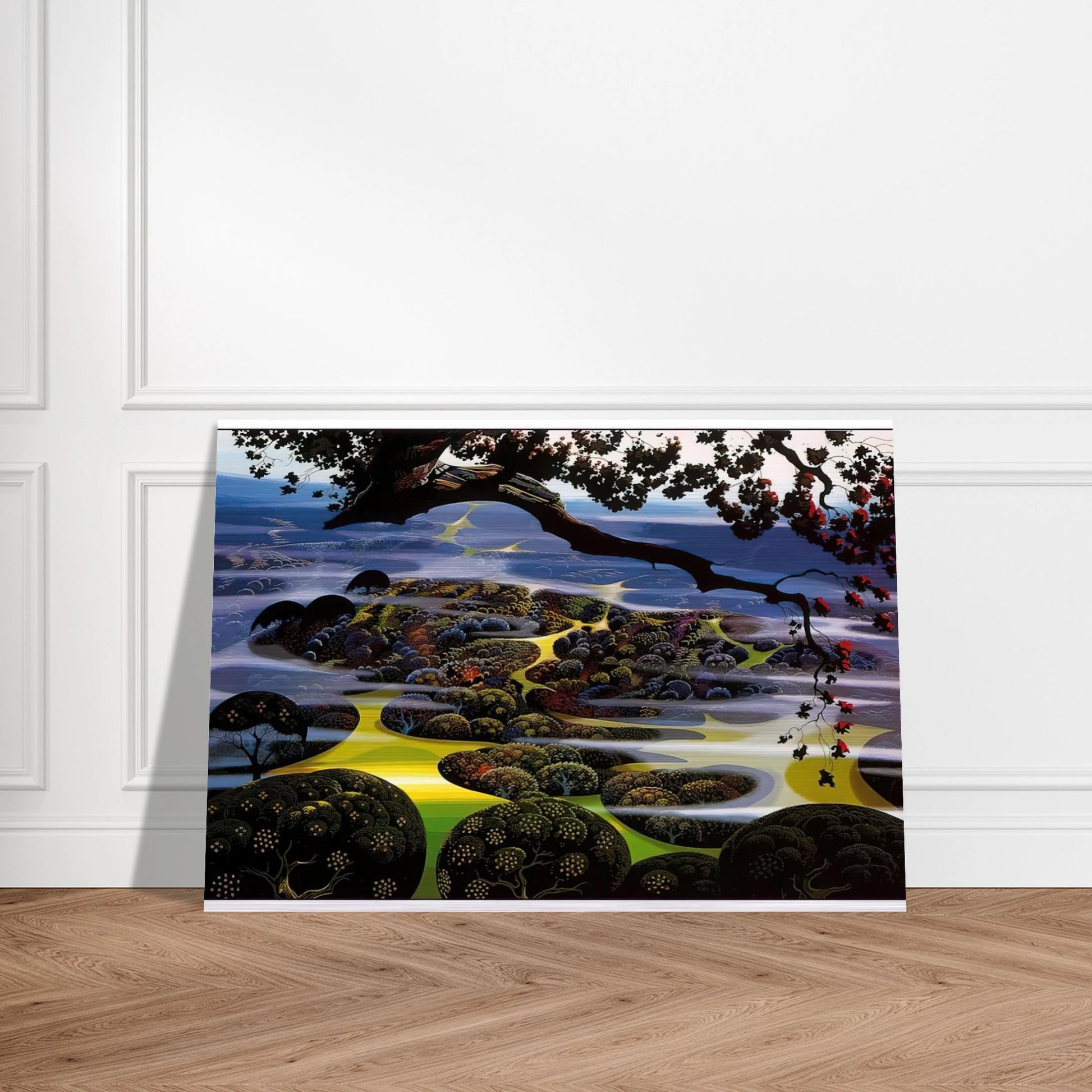 Mystic Mountain - Eyvind Earle Brushed Aluminum Print - 70x100 cm / 28x40 inches | Eyvind Earle Aluminum Print | Eyvind Earle Prints