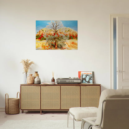 Dead Tree with Pink Hill - Georgia O'Keeffe Brushed Aluminum Print - 70x100 cm / 28x40 inches | Georgia O'Keeffe Aluminum Print | Georgia O'Keeffe Prints