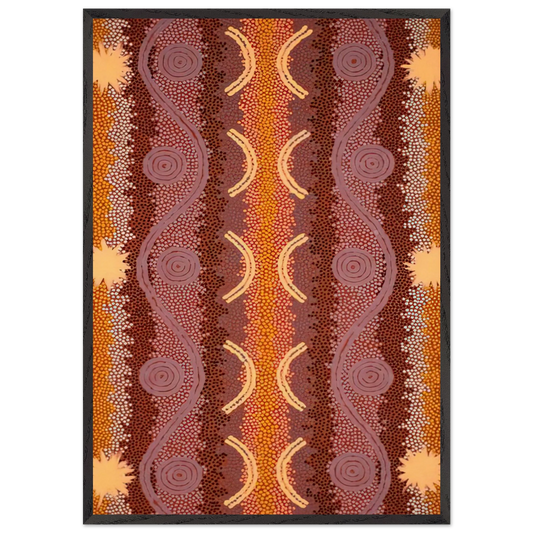 Possum and Rock Wallaby Dreaming at Mount Allan - 1996 - Clifford Possum Tjapaltjarri 70x100 cm / 28x40 inches Framed Art Print – Black Wooden Frame