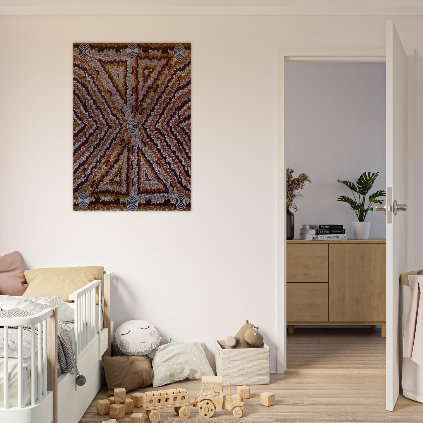 Witchetty Grub Dreaming - 1983 - Clifford Possum Tjapaltjarri Brushed Aluminum Print - 70x100 cm / 28x40 inches | Clifford Possum Tjapaltjarri Aluminum Print | Clifford Possum Tjapaltjarri Prints