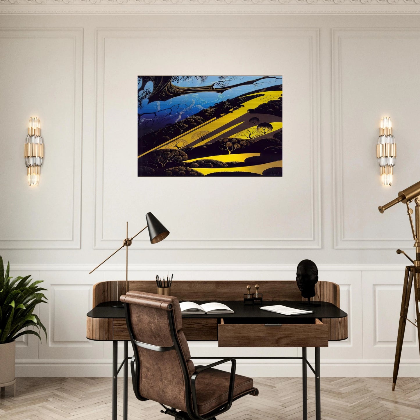 Gaviota Pass - Eyvind Earle Brushed Aluminum Print - 70x100 cm / 28x40 inches | Eyvind Earle Aluminum Print | Eyvind Earle Prints