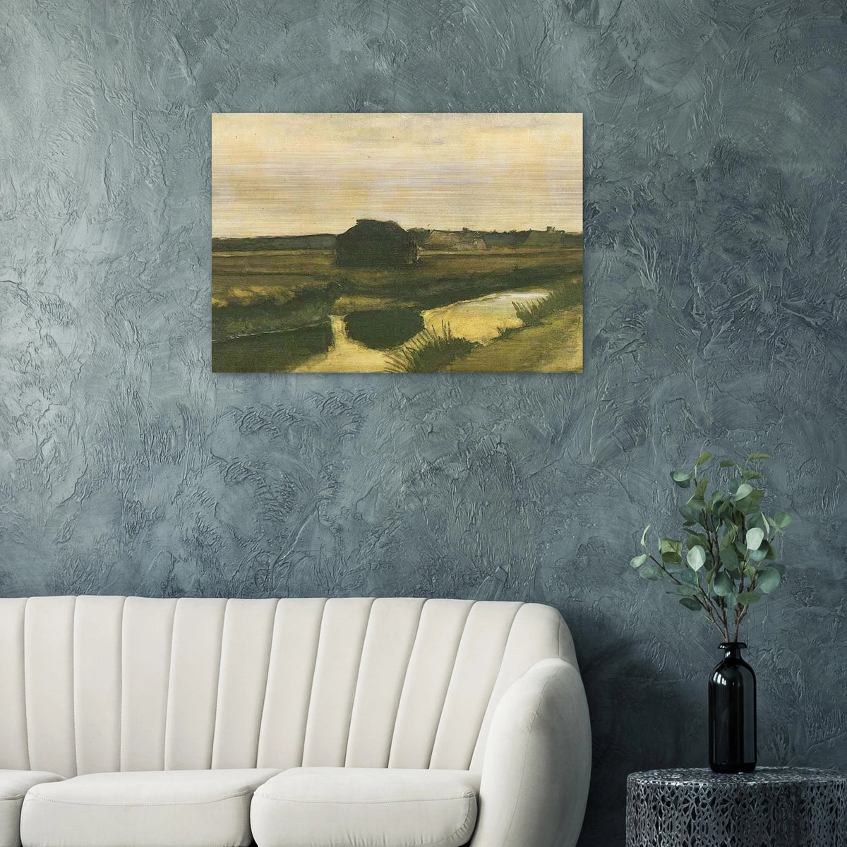 Landscape with a Stack of Peat and Farmhouses - Vincent van Gogh Brushed Aluminum Print - 70x100 cm / 28x40 inches | Vincent van Gogh Aluminum Print | Vincent van Gogh Prints