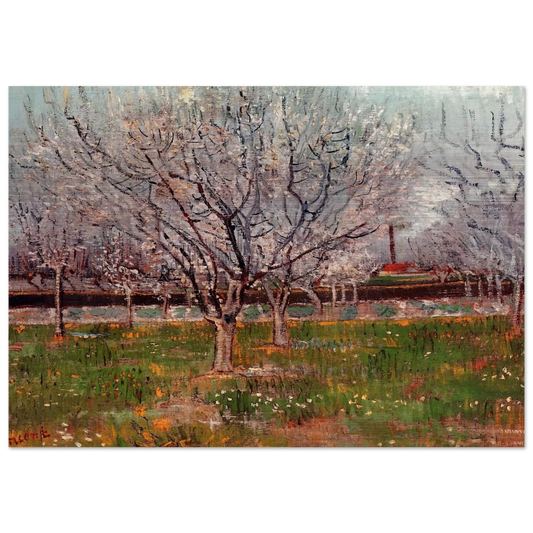 Orchard in Blossom Plum Trees - Vincent van Gogh Brushed Aluminum Print - 70x100 cm / 28x40 inches | Vincent van Gogh Aluminum Print | Vincent van Gogh Prints