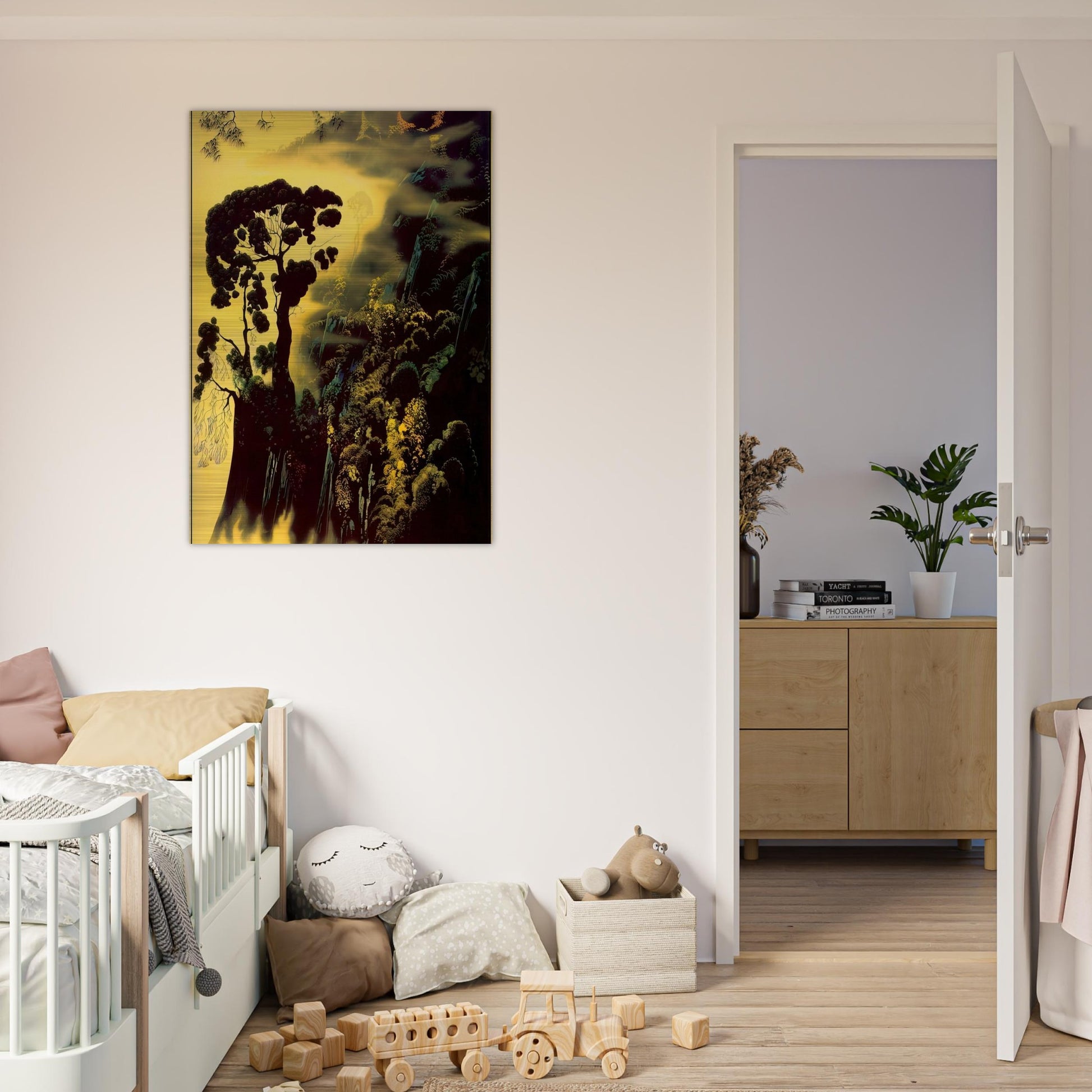 Sunset Silhouette - Eyvind Earle Brushed Aluminum Print - 70x100 cm / 28x40 inches | Eyvind Earle Aluminum Print | Eyvind Earle Prints