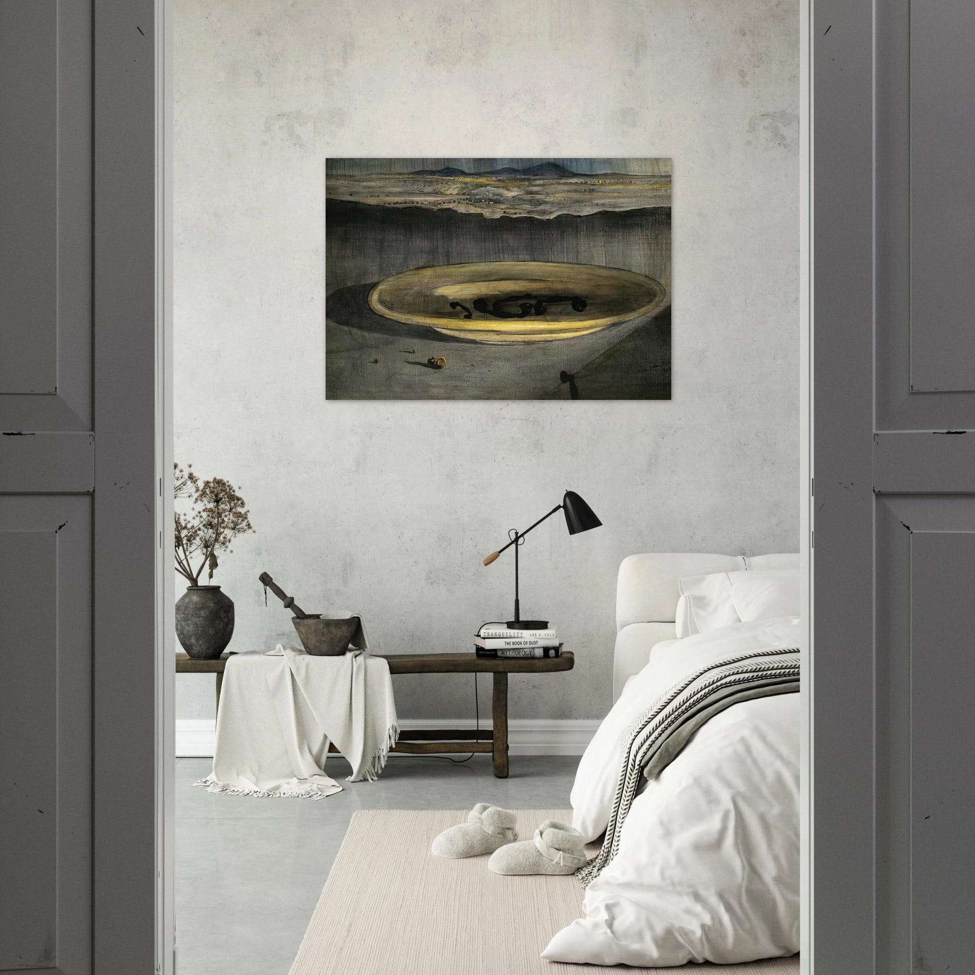 LANDSCAPE WITH TELEPHONES ON A PLATE - Salvador Dali Brushed Aluminum Print - 70x100 cm / 28x40 inches | Salvador Dali Aluminum Print | Salvador Dali Prints