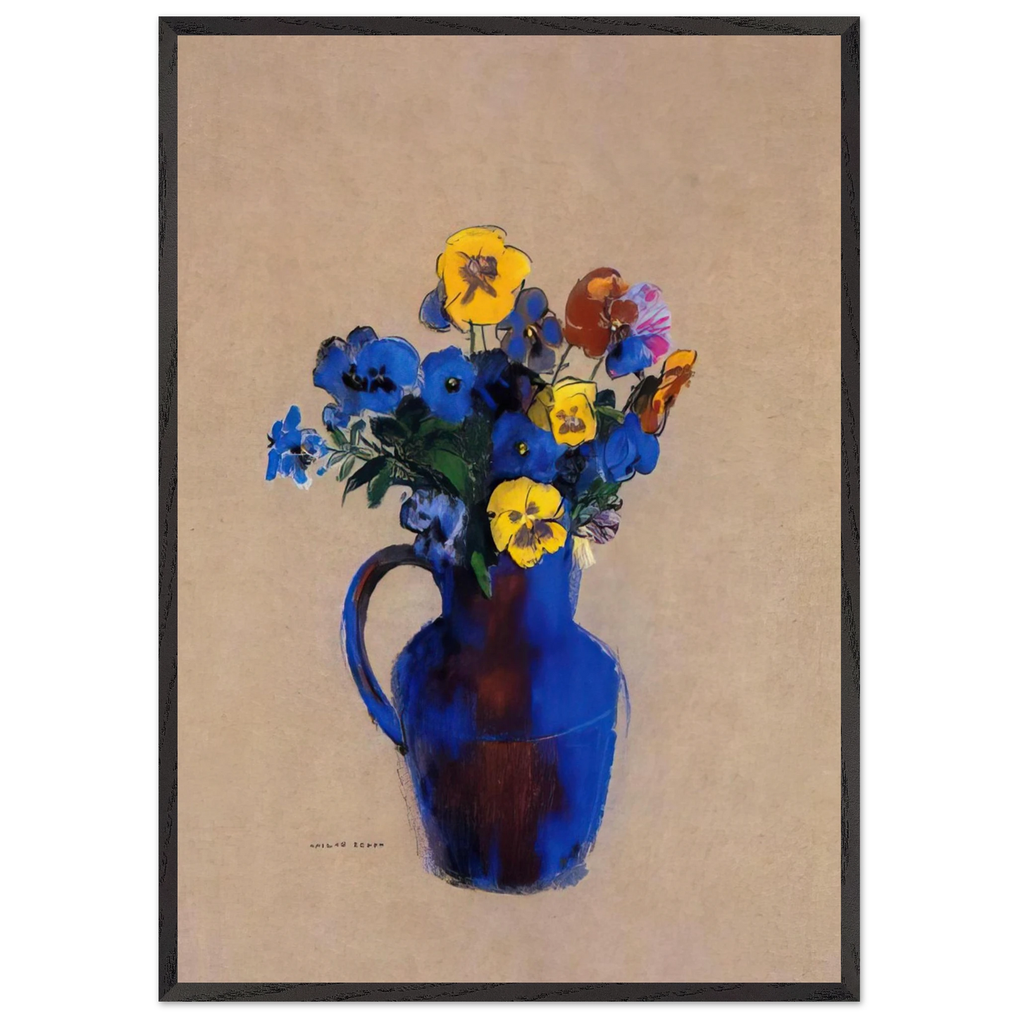 VASE OF FLOWERS PANSIES - Odilon Redon 70x100 cm / 28x40 inches Framed Art Print – Black Wooden Frame