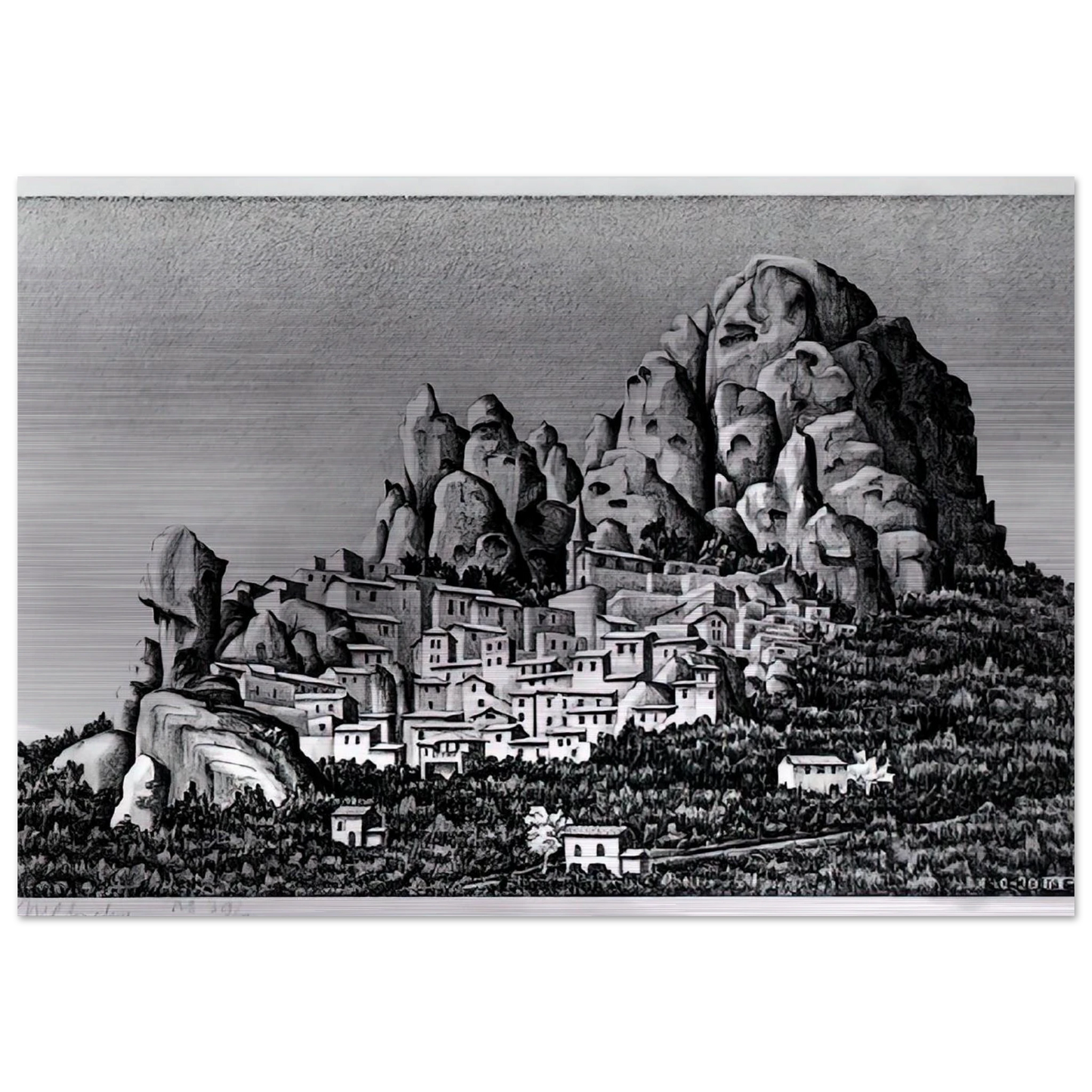 PENTEDATTIO CALABRIA OCTOBER 1930 1930 - MC Escher Brushed Aluminum Print - 70x100 cm / 28x40 inches | MC Escher Aluminum Print | MC Escher Prints | Maurits Cornelis Escher Prints