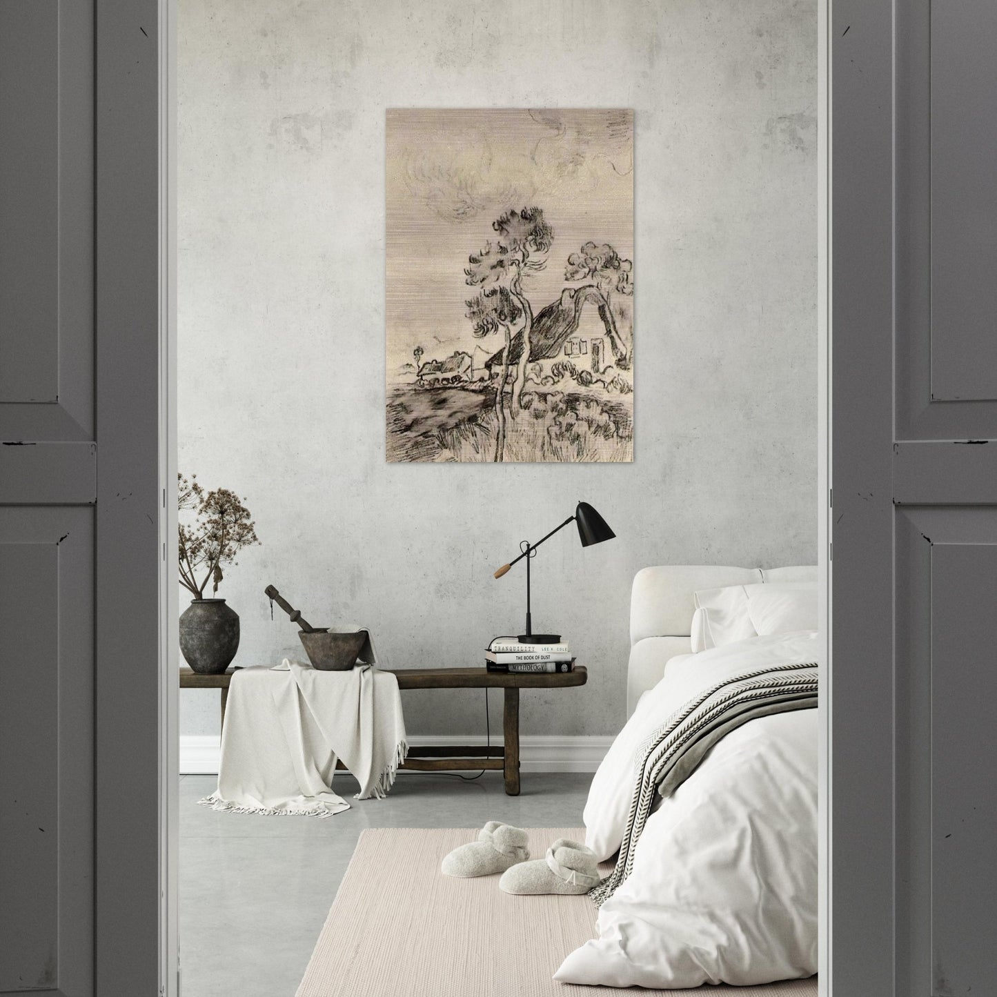 Cottages and Trees - Vincent van Gogh Brushed Aluminum Print - 70x100 cm / 28x40 inches | Vincent van Gogh Aluminum Print | Vincent van Gogh Prints
