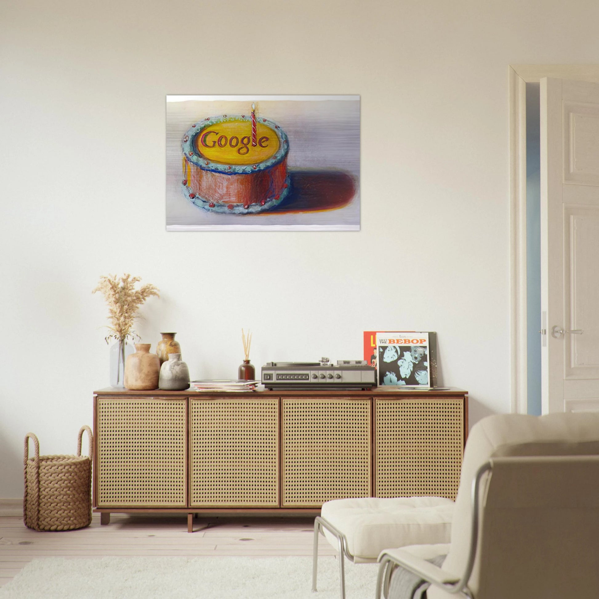Google - 12th Birthday Cake Doodle - 2010 - Wayne Thiebaud Brushed Aluminum Print - 70x100 cm / 28x40 inches | Wayne Thiebaud Aluminum Print | Wayne Thiebaud Prints