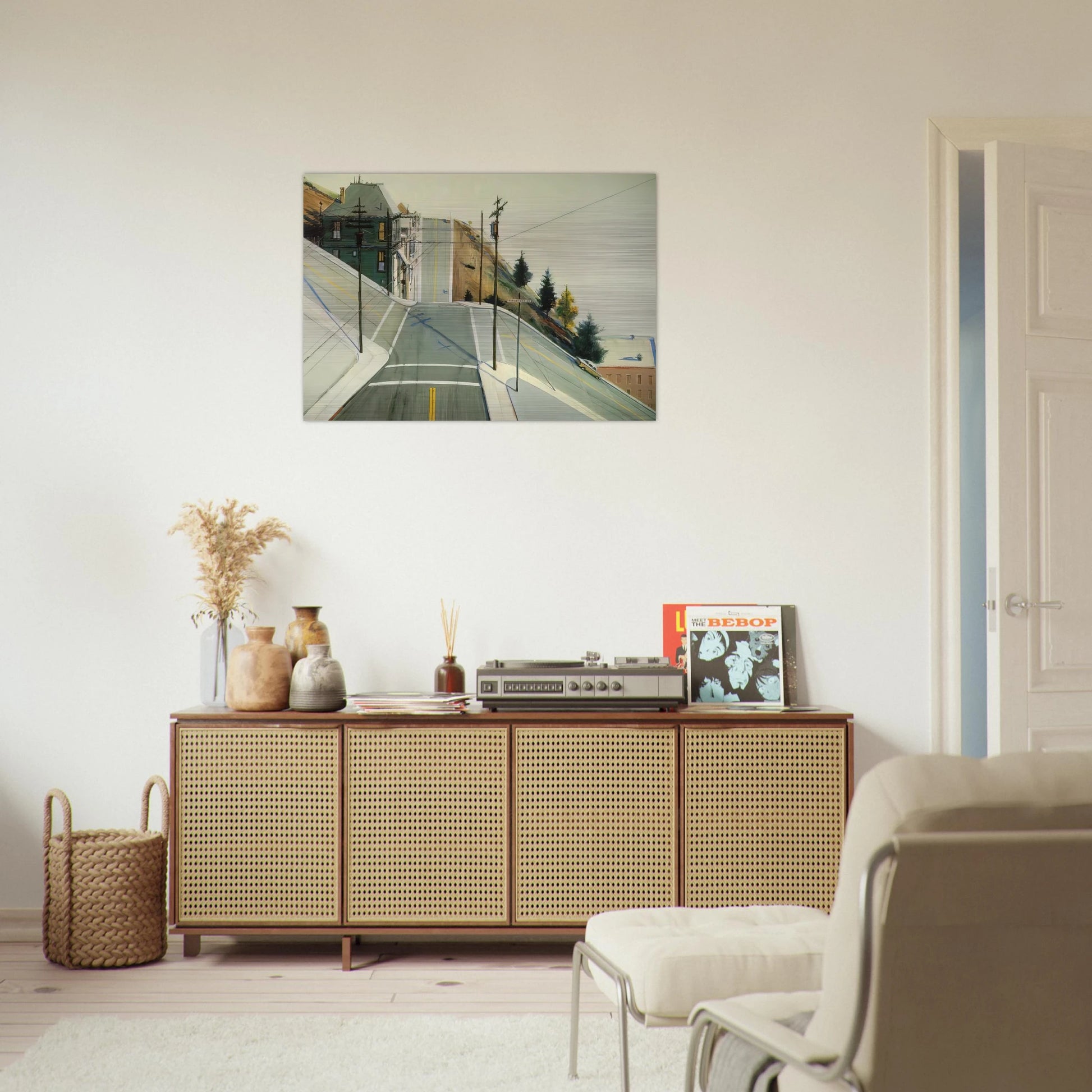24th Street Intersection - 1977 - Wayne Thiebaud Brushed Aluminum Print - 70x100 cm / 28x40 inches | Wayne Thiebaud Aluminum Print | Wayne Thiebaud Prints