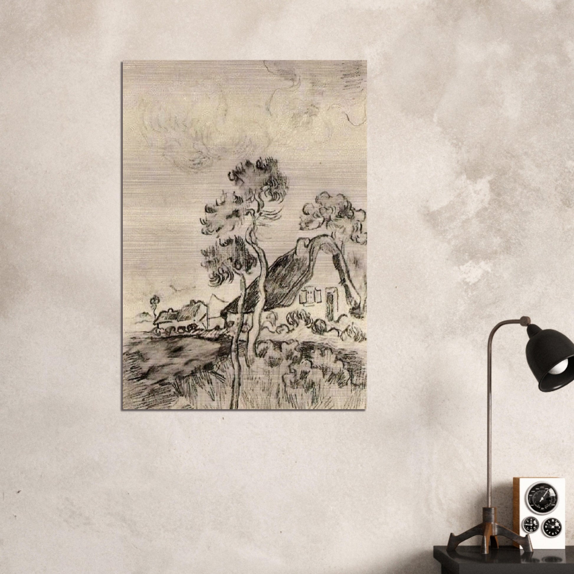 Cottages and Trees - Vincent van Gogh Brushed Aluminum Print - 70x100 cm / 28x40 inches | Vincent van Gogh Aluminum Print | Vincent van Gogh Prints