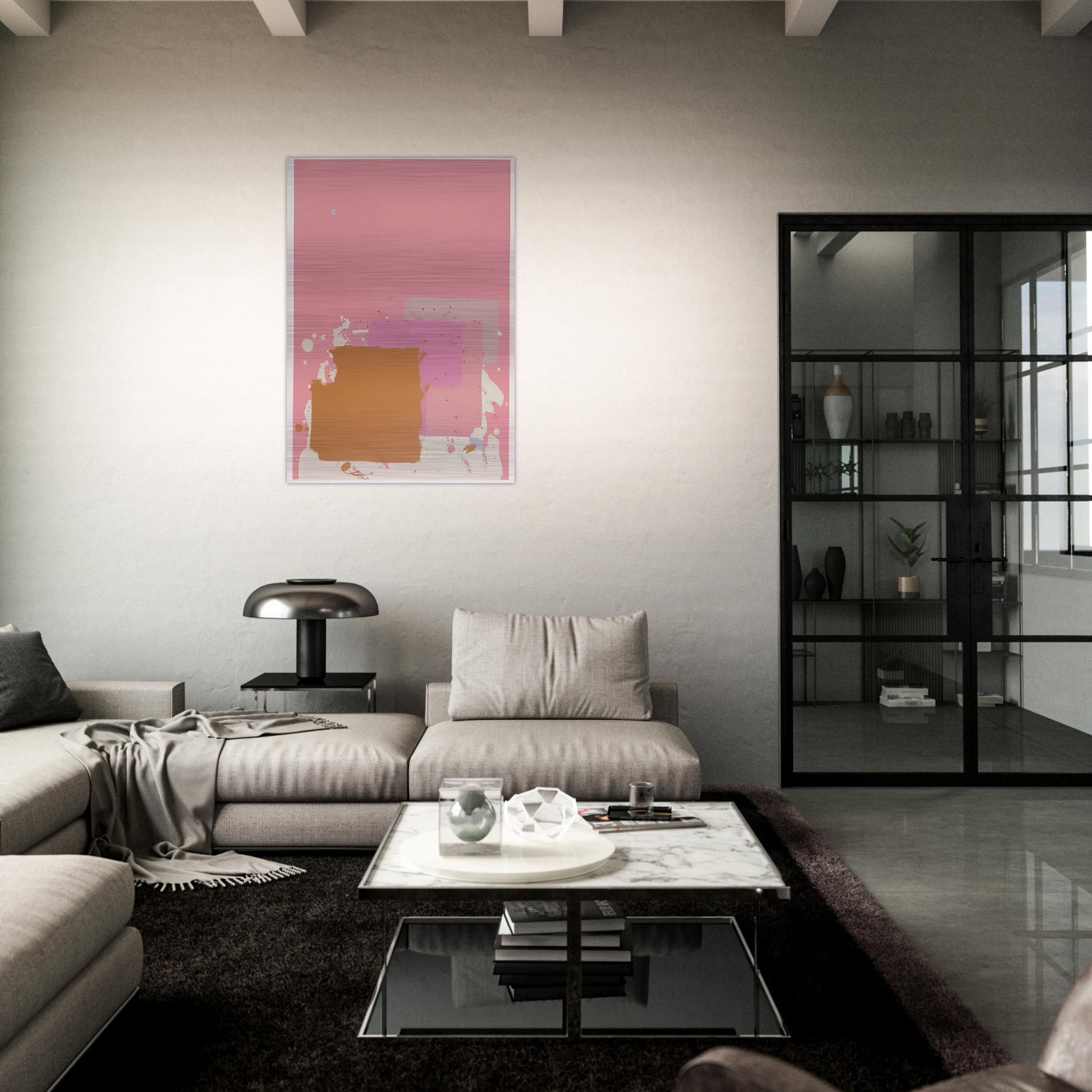 Brown Black on Pink - 1971 - John Hoyland Brushed Aluminum Print - 70x100 cm / 28x40 inches | John Hoyland Aluminum Print | John Hoyland Prints