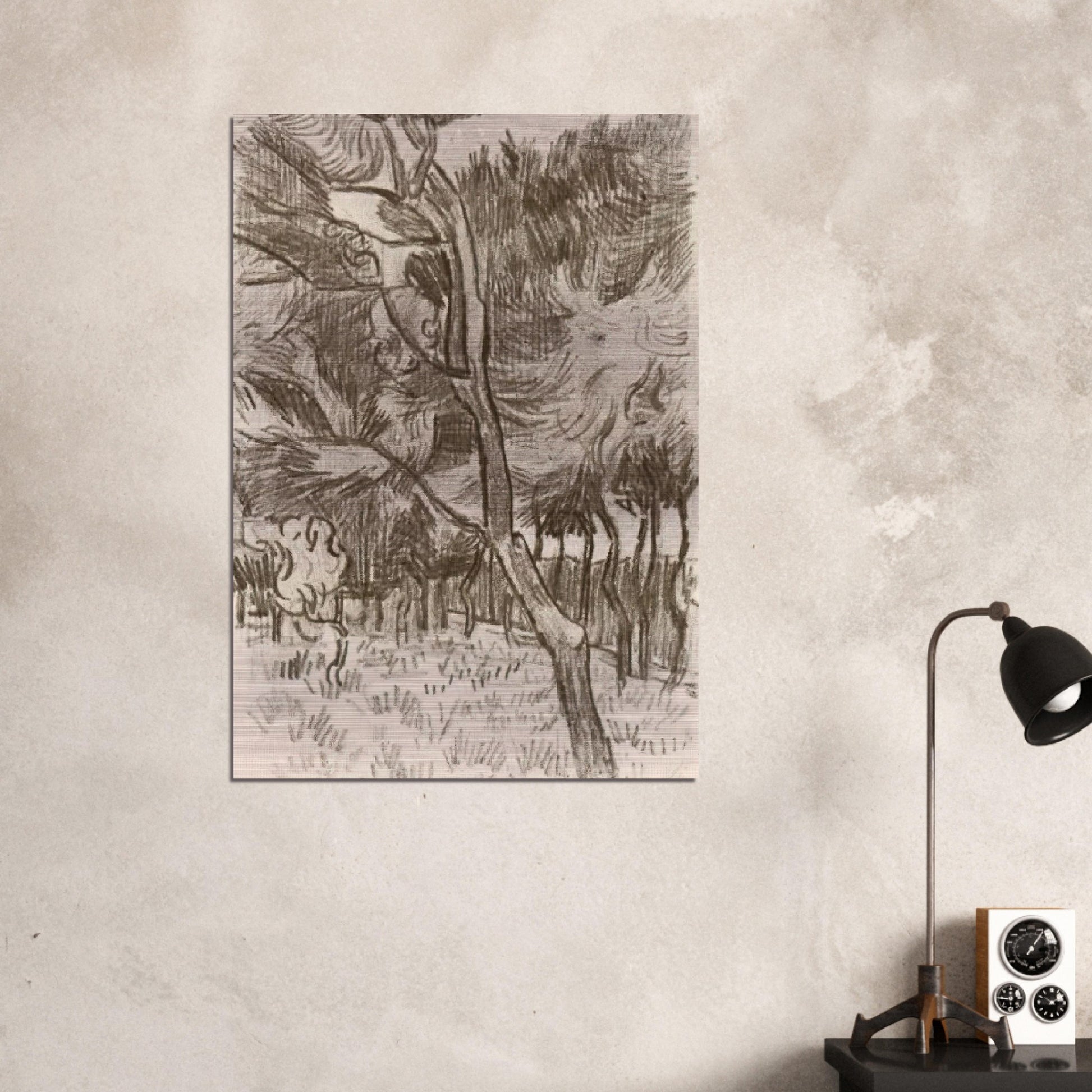 Pine Trees in the Garden of the Asylum - Vincent van Gogh Brushed Aluminum Print - 70x100 cm / 28x40 inches | Vincent van Gogh Aluminum Print | Vincent van Gogh Prints